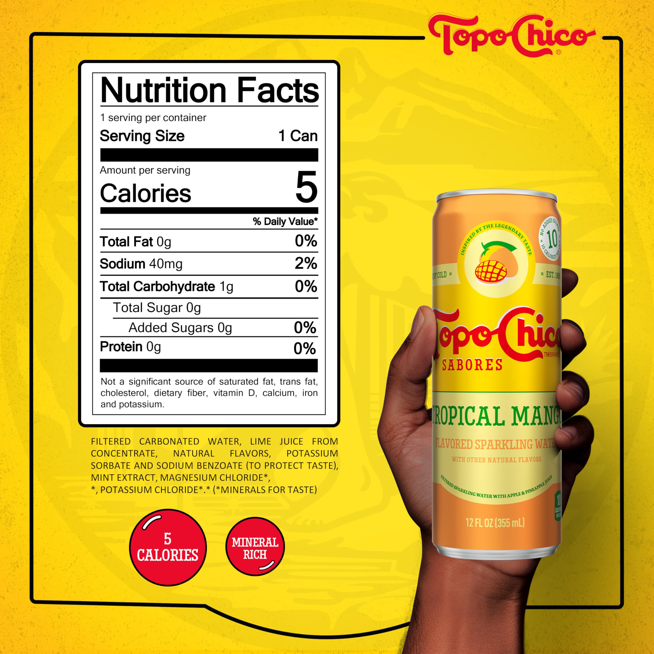 Topo Chico Tropical Mango Sparkling Water, 12 fl oz, 8 Pack