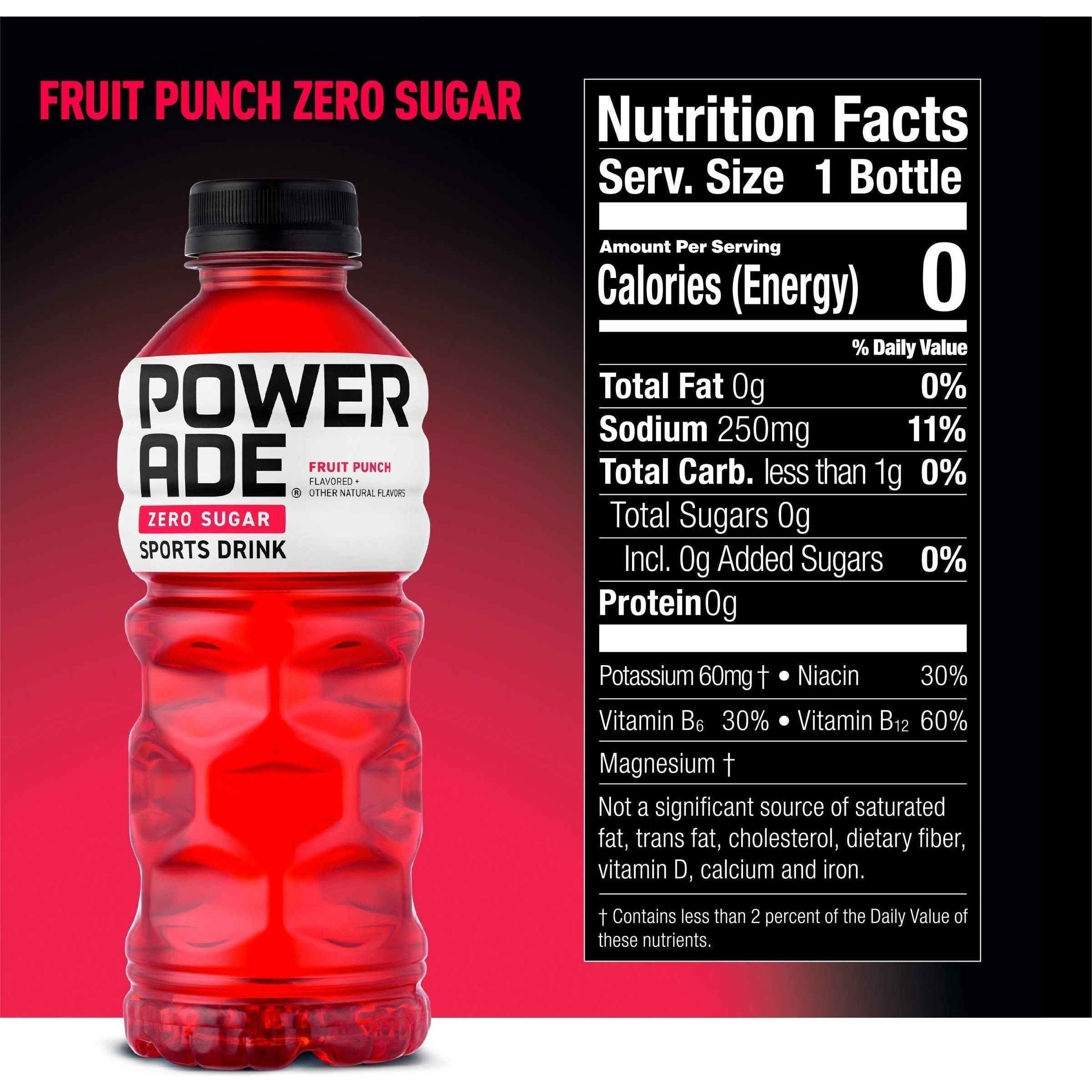 Powerade Zero Ion4 Sports Drink, Fruit Punch Flavor, 20 fl oz, 8 Bottles - Powerade