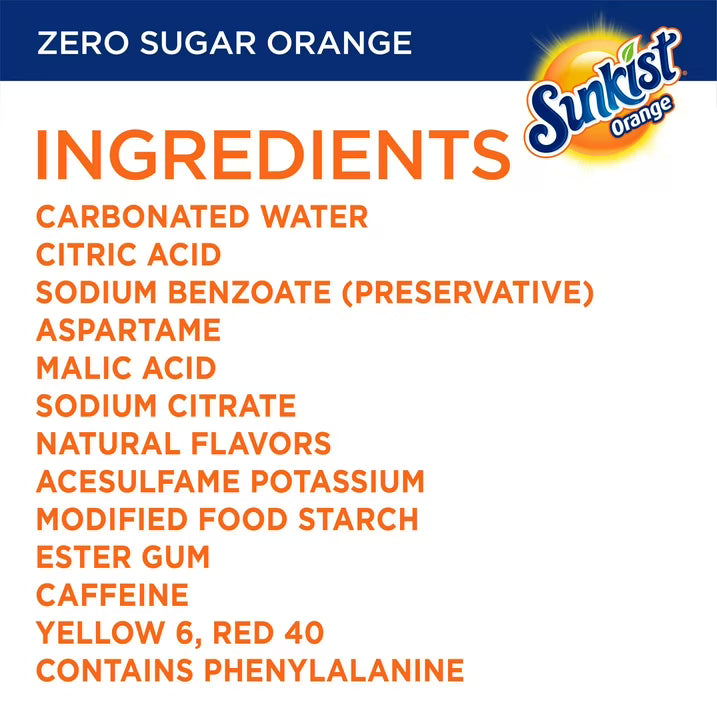 Sunkist Orange Zero Sugar Soda Orange 20oz, 12 Pack - Sunkist
