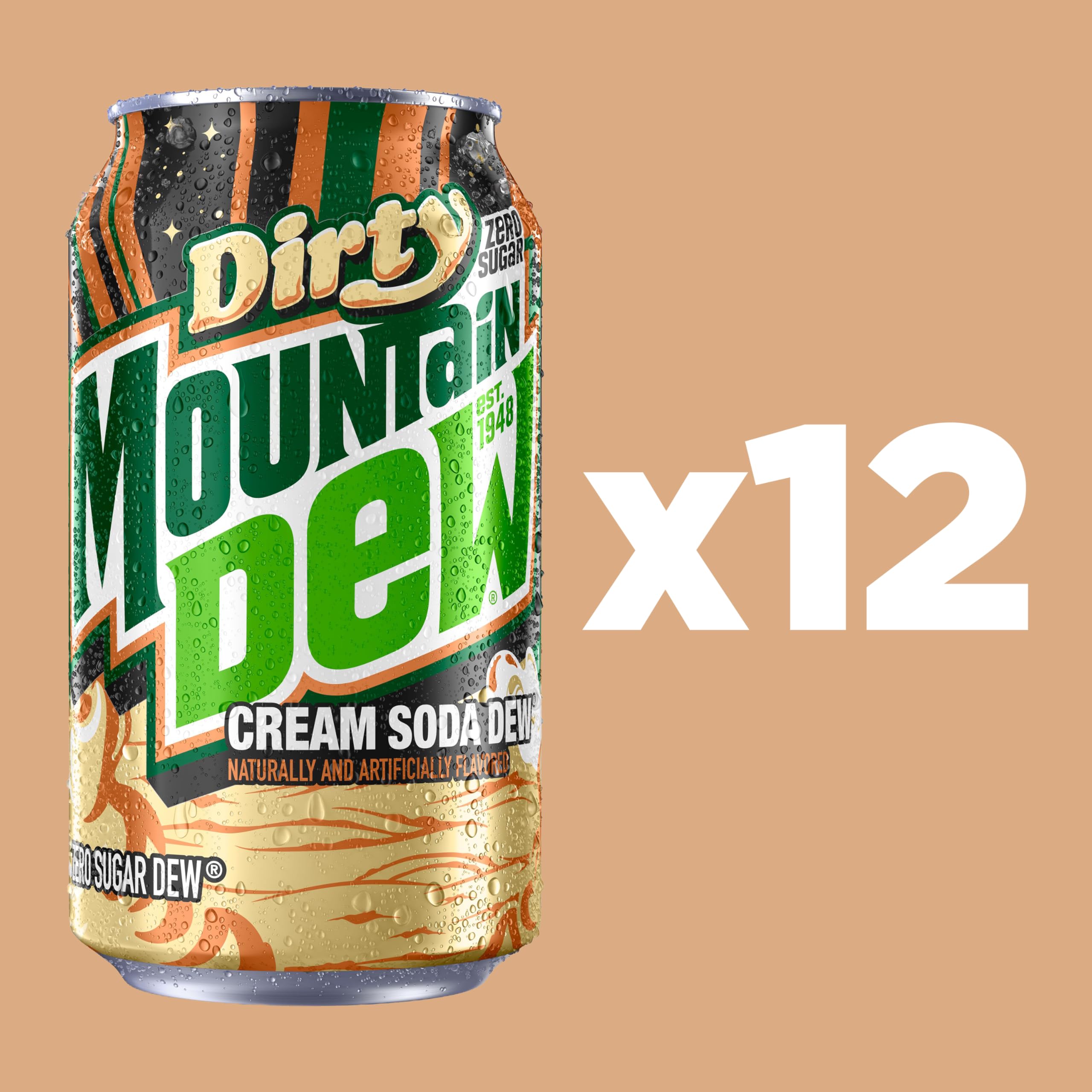 Mountain Dew Zero, Dirty Mountain Dew, Cream Soda Dew, 12 fl oz Cans, (12 Pack) - Mountain Dew