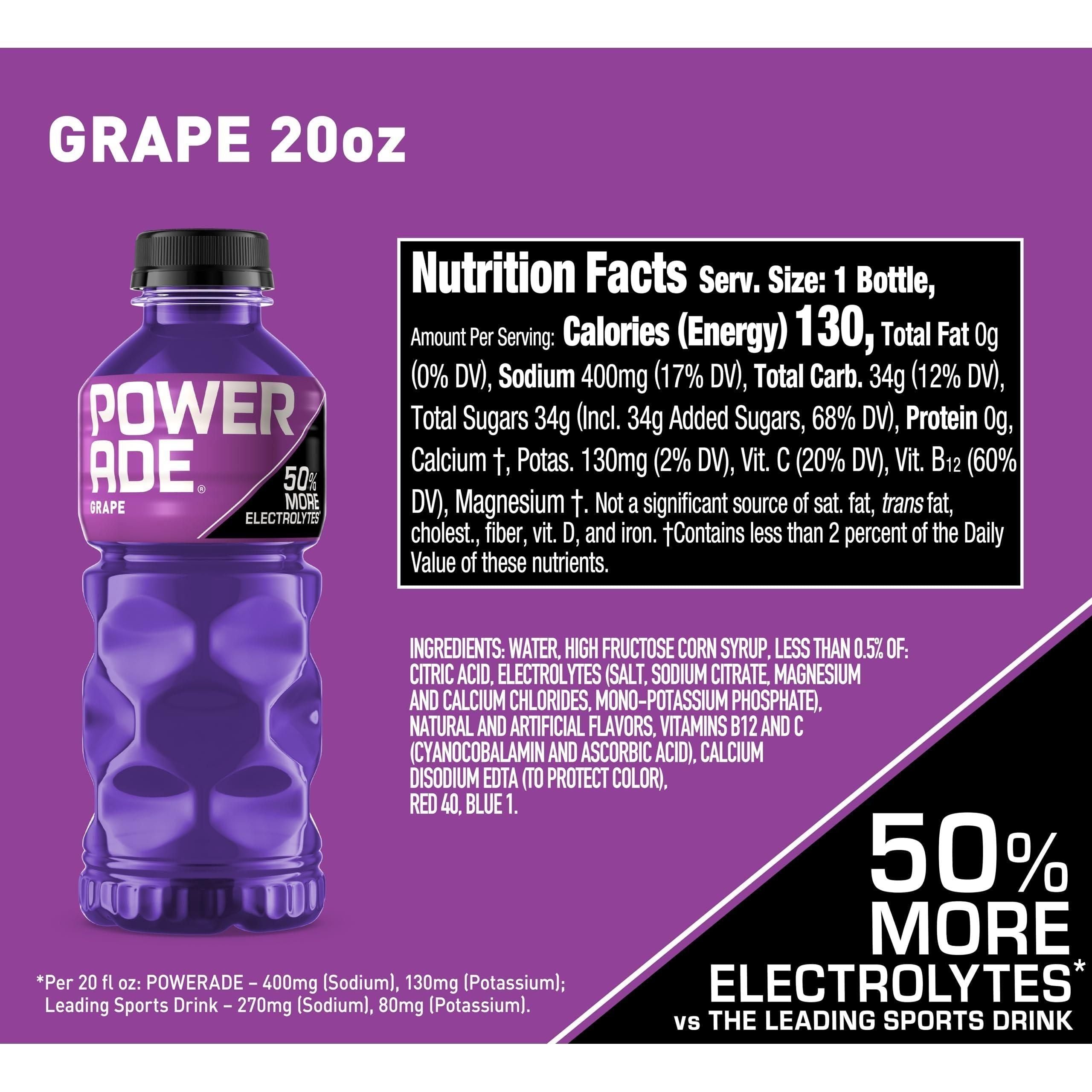 POWERADE Grape Sports Drink, 20 Oz - 24 Pack Hydration Boost - Powerade