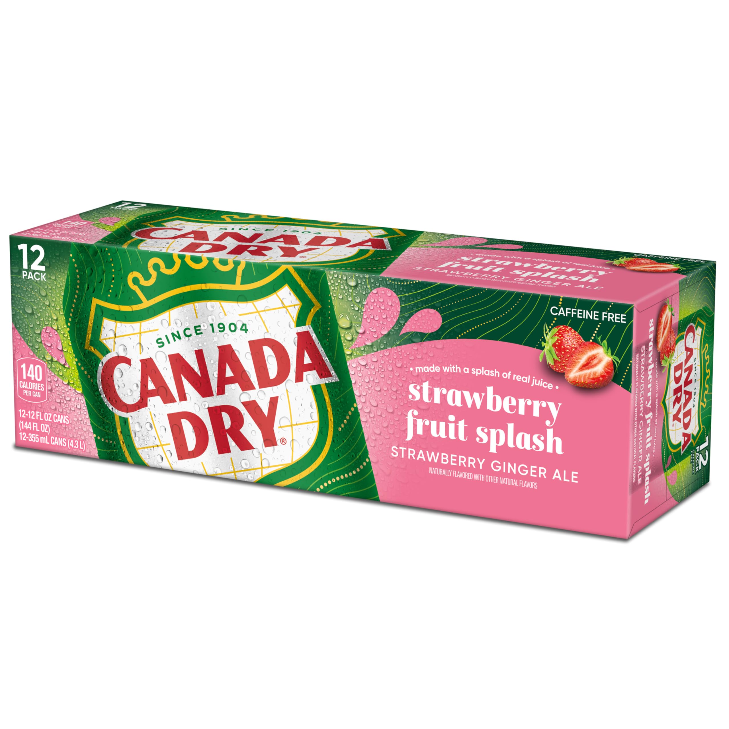 Canada Dry Fruit Splash Strawberry Ginger Ale Sparkling Caffeine Free, 12 fl oz, 12 Pack