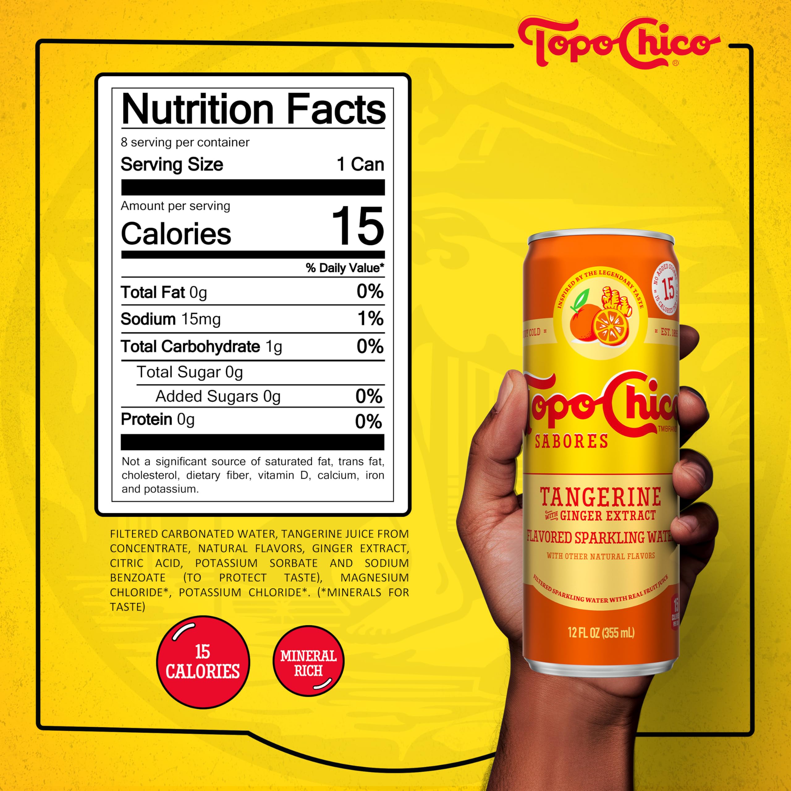 Topo Chico Tangerine Ginger Sparkling Water, 12 fl oz, 8 Pack