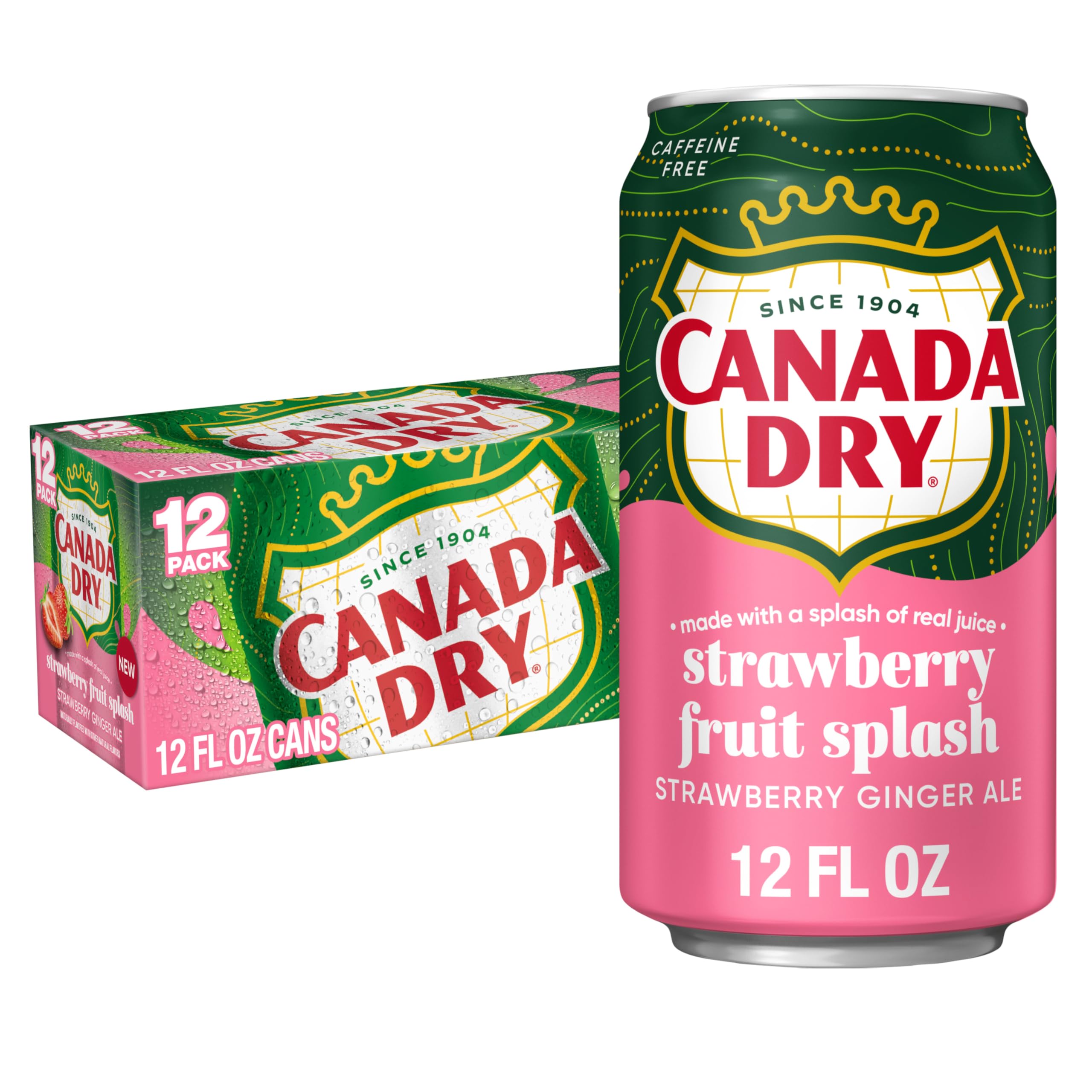 Canada Dry Fruit Splash Strawberry Ginger Ale Sparkling Caffeine Free, 12 fl oz, 12 Pack