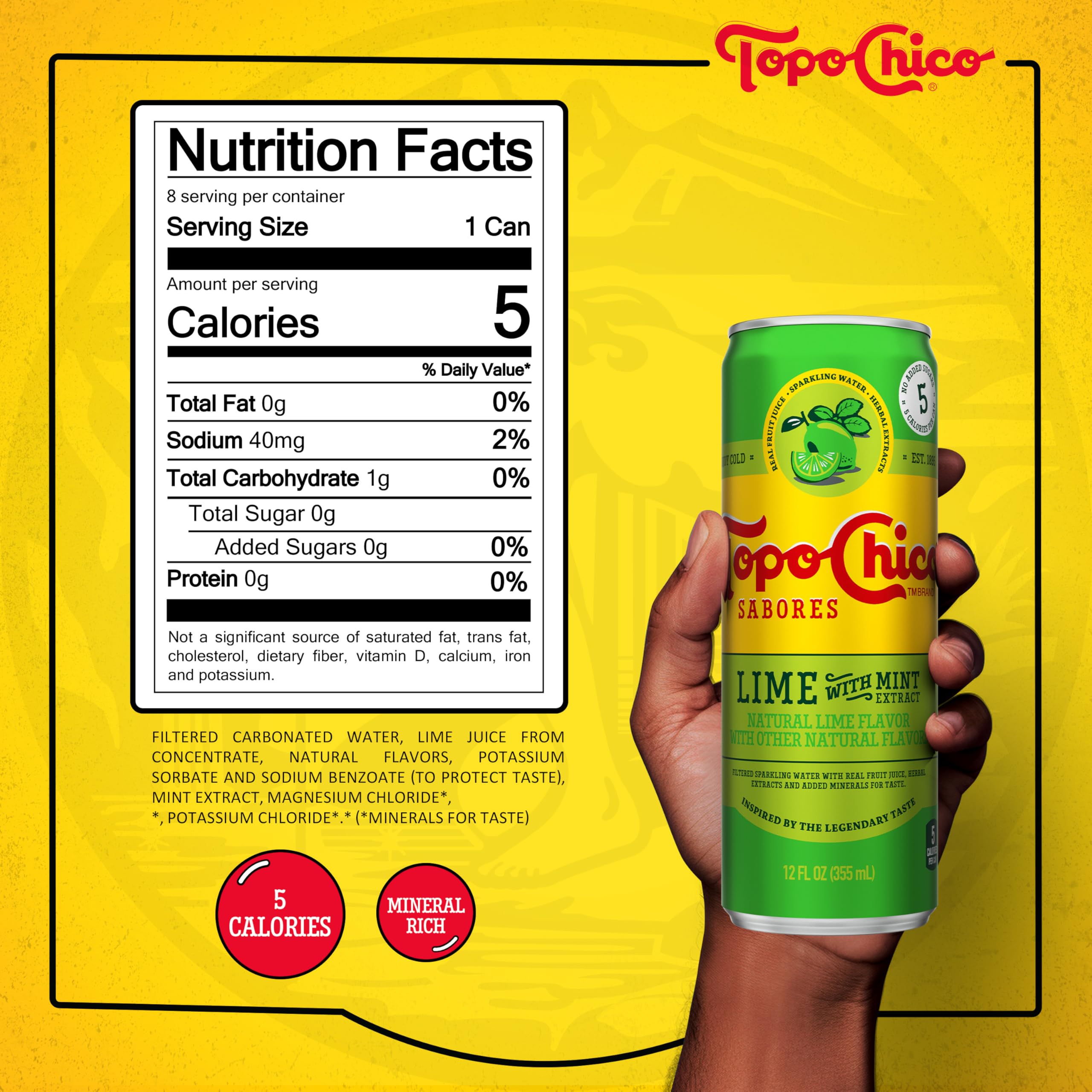 Topo Chico Lime Mint Sparkling Water, 12 fl oz, 8 Pack
