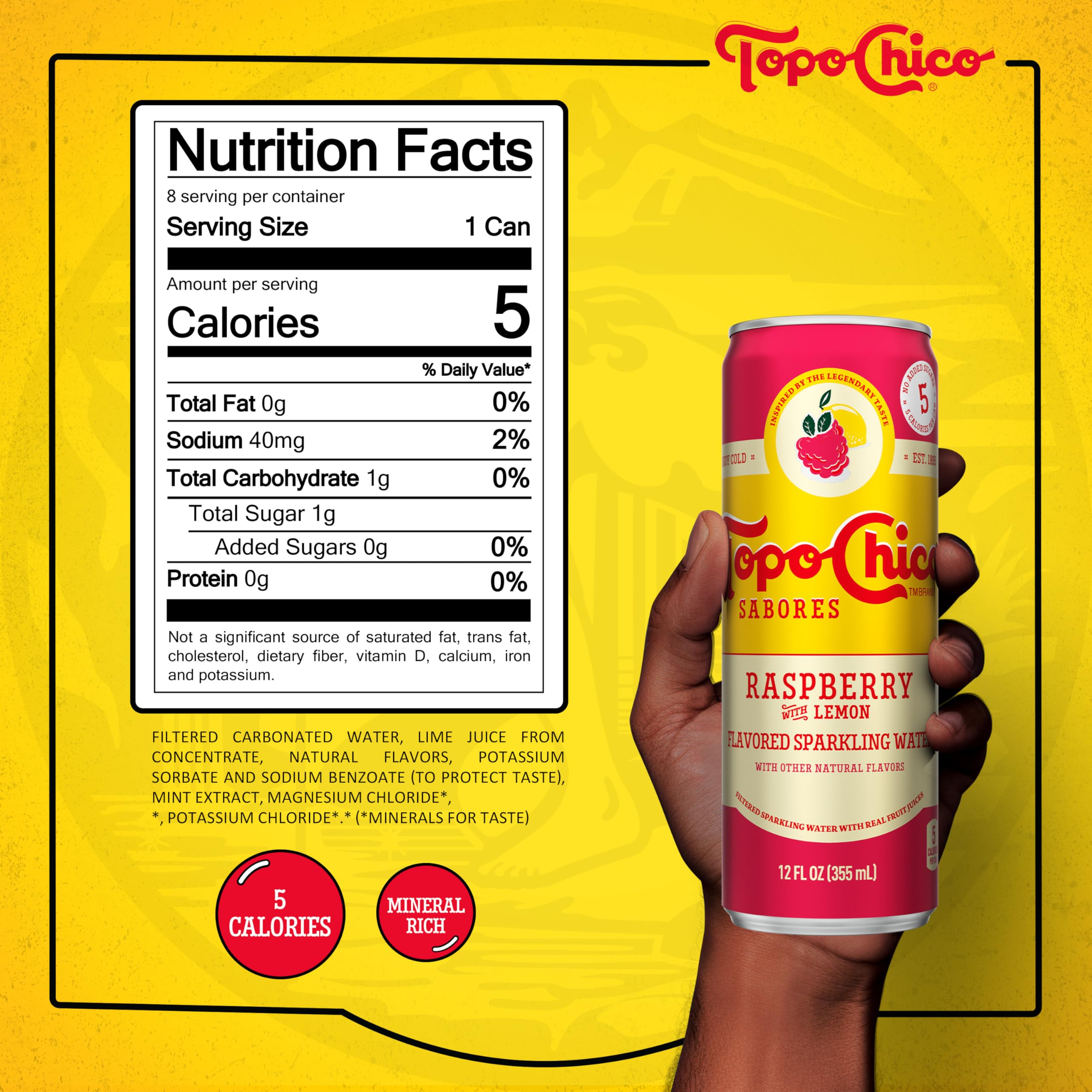Topo Chico Raspberry Lemon Sparkling Water, 12 fl oz, 8 Pack