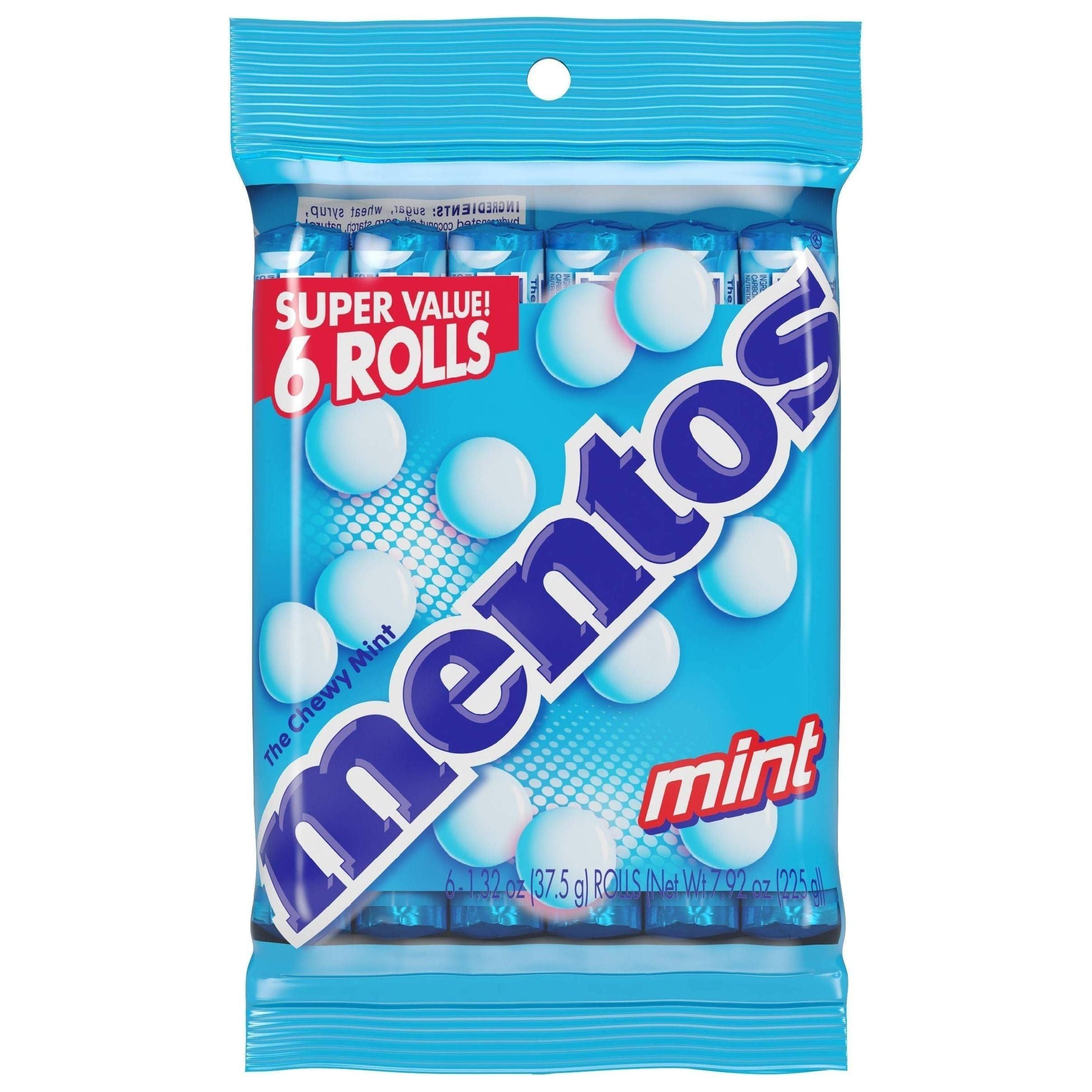 Mentos Chewy Mint Candy Roll, Peppermint, Peanut Free, Regular Size, 1.32 oz, 6 Count - Mentos