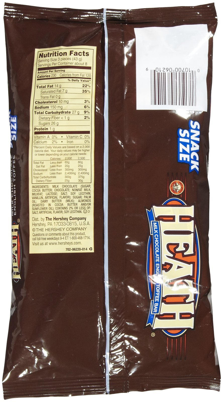 HEATH Milk Chocolate English Toffee Snack Size Bars, 11.5 oz, 3 Pack