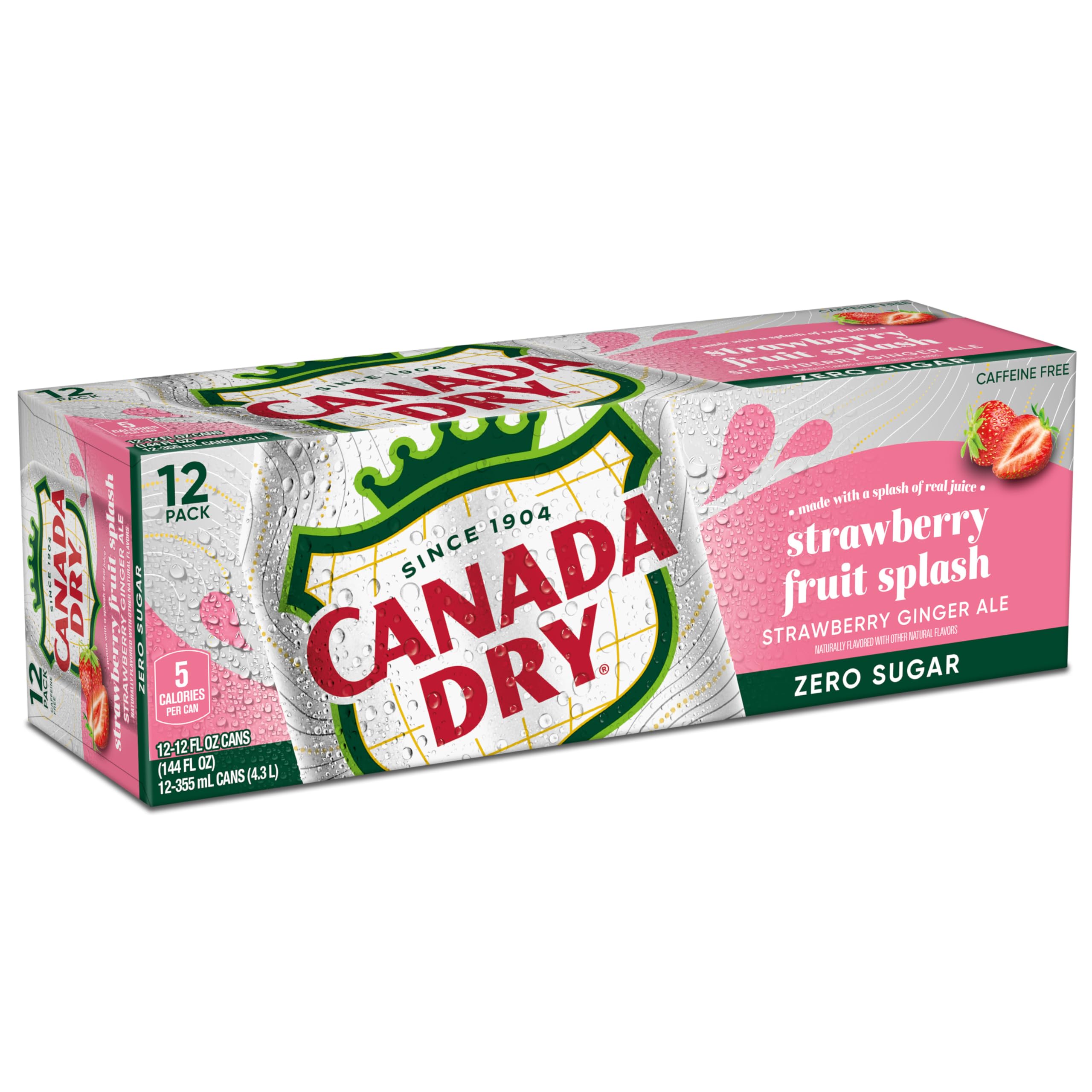 Canada Dry Fruit Splash Strawberry Ginger Ale Zero Sugar Soda, 12 Fl Oz Cans, 12 Pack