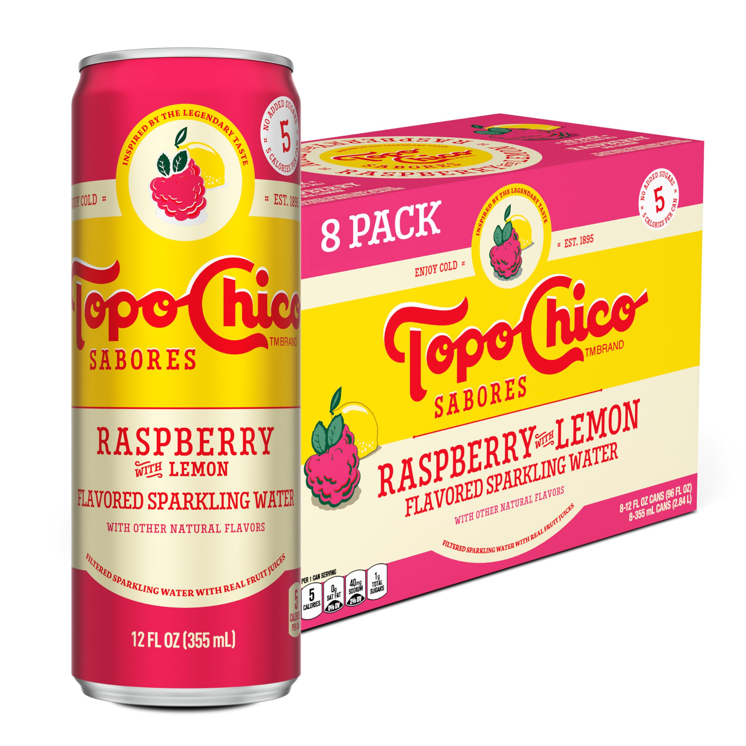 Topo Chico Raspberry Lemon Sparkling Water, 12 fl oz, 8 Pack