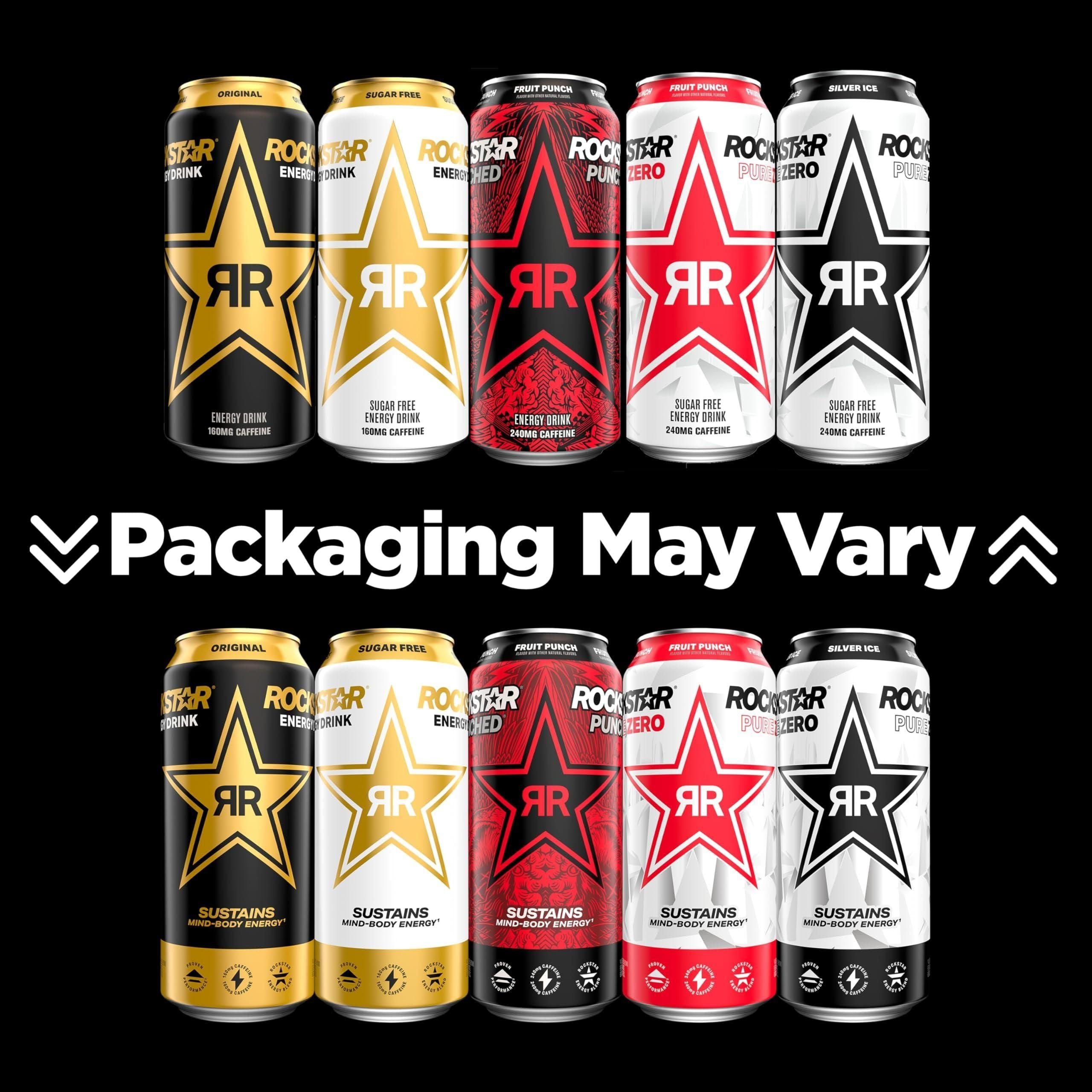 Rockstar Pure Zero Energy Drink, Tangerine Mango Guava Strawberry, Zero Sugar, with Caffeine and Taurine, 16 Fl Oz (12 Pack) (Packaging Varies) - Rockstar