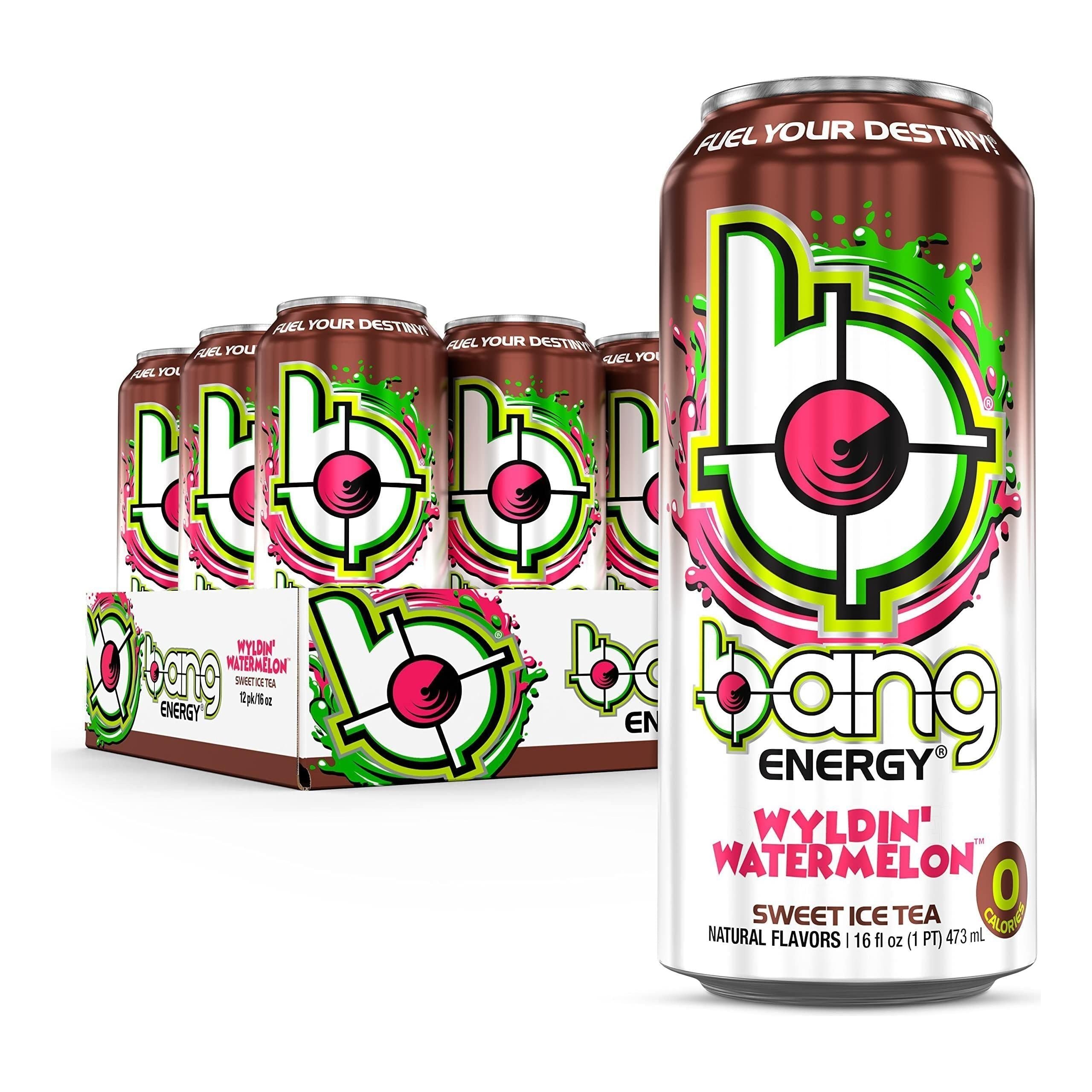 Bang Energy Wyldin’ Watermelon Sweet Tea - Sugar-Free 16oz Energy Drink (12-Pack) - Bang Energy