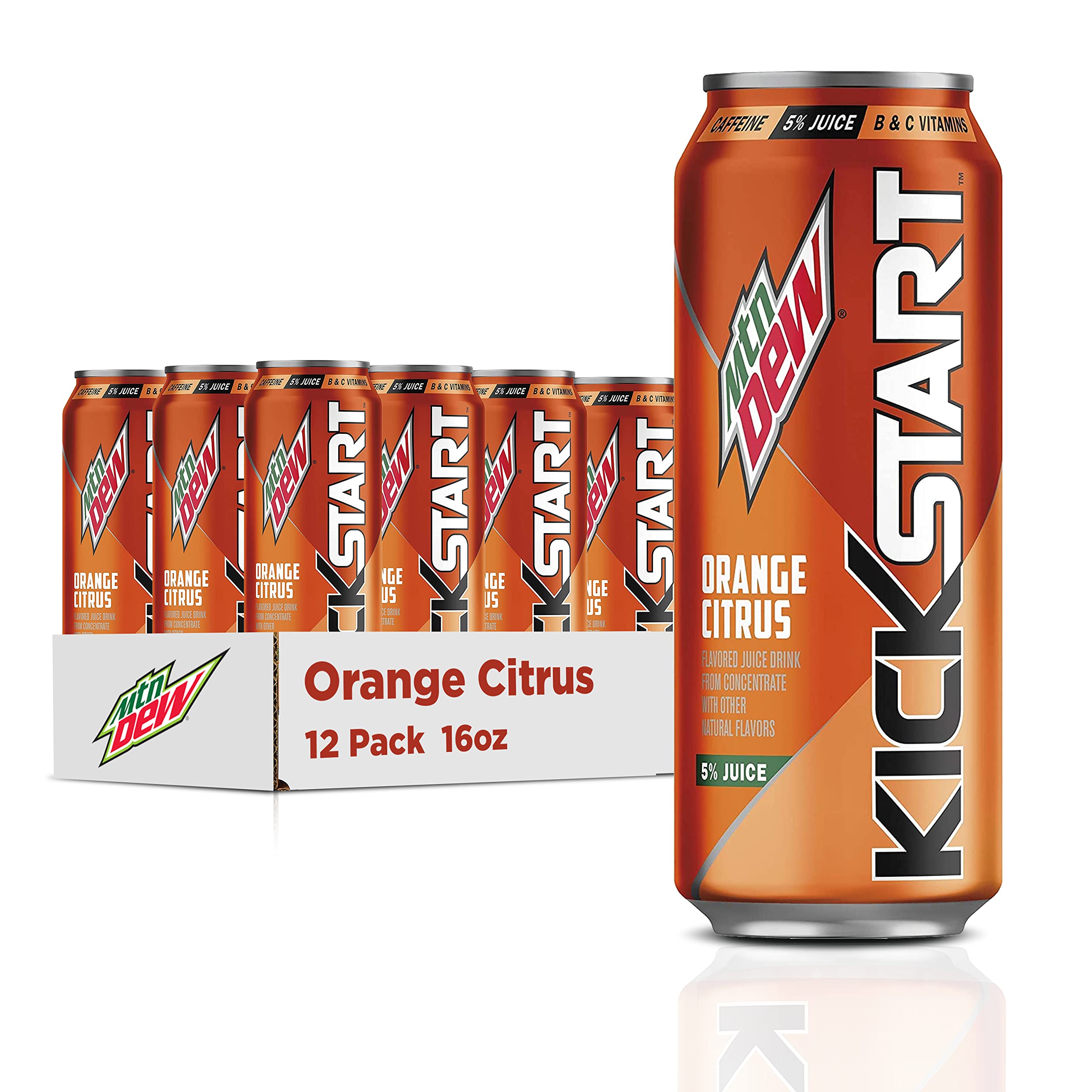 Mountain Dew Kickstart Orange Citrus, 16 fl oz, 12 Pack