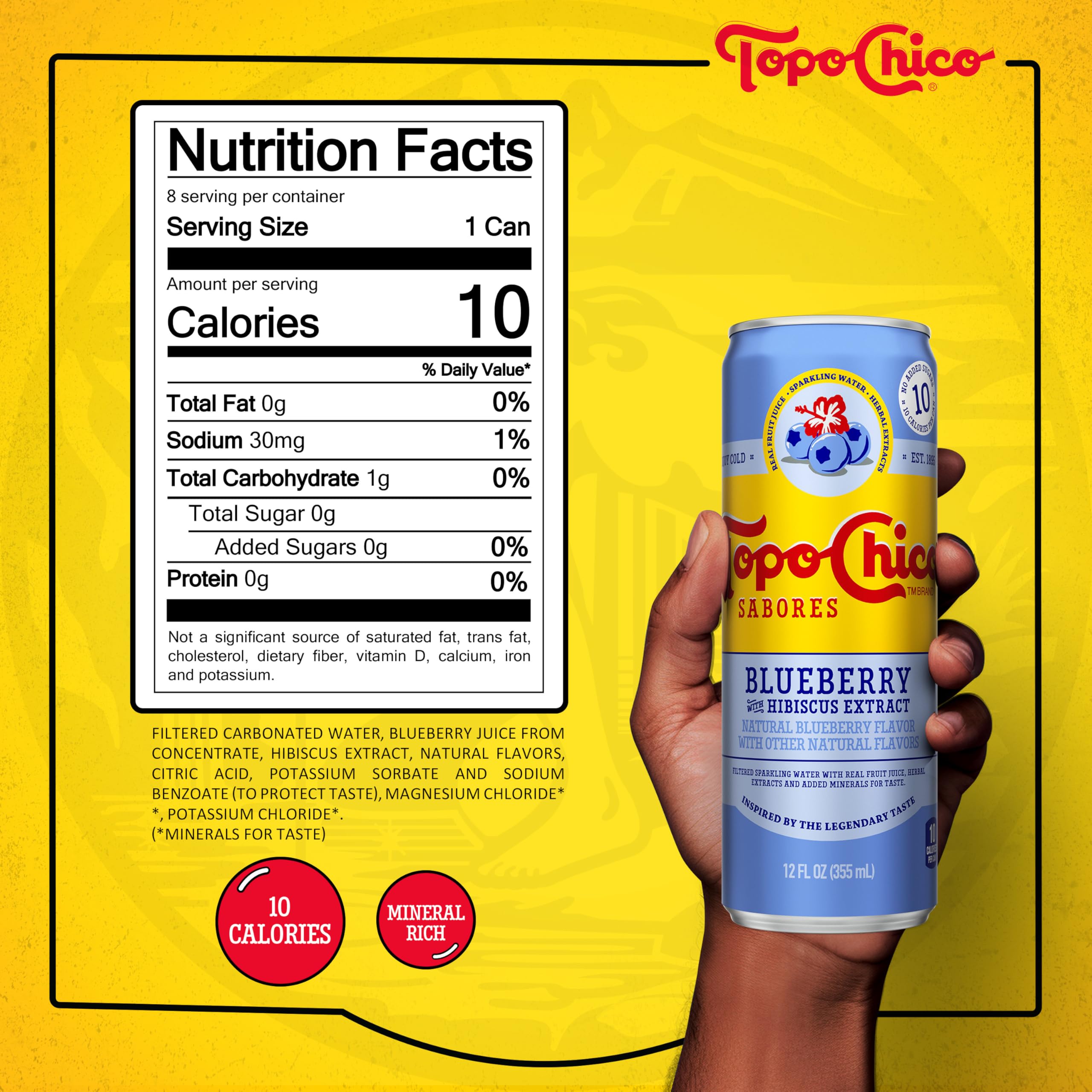 Topo Chico Blueberry Hibiscus Sparkling Water, 12 fl oz, 8 Pack