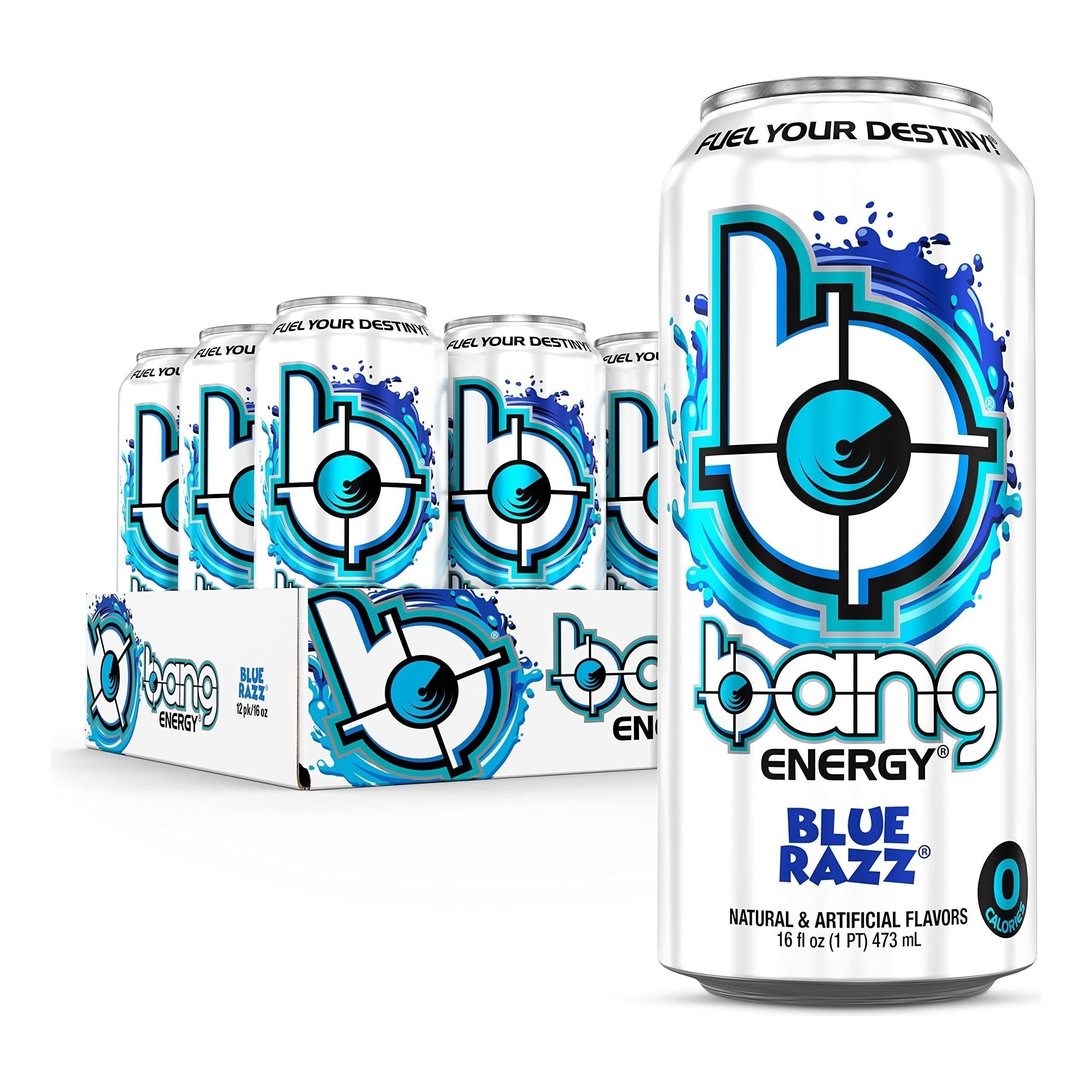 Bang Energy Blue Razz Sugar-Free Energizing Drink, 16-Ounce Cans (12-Pack) - Bang Energy