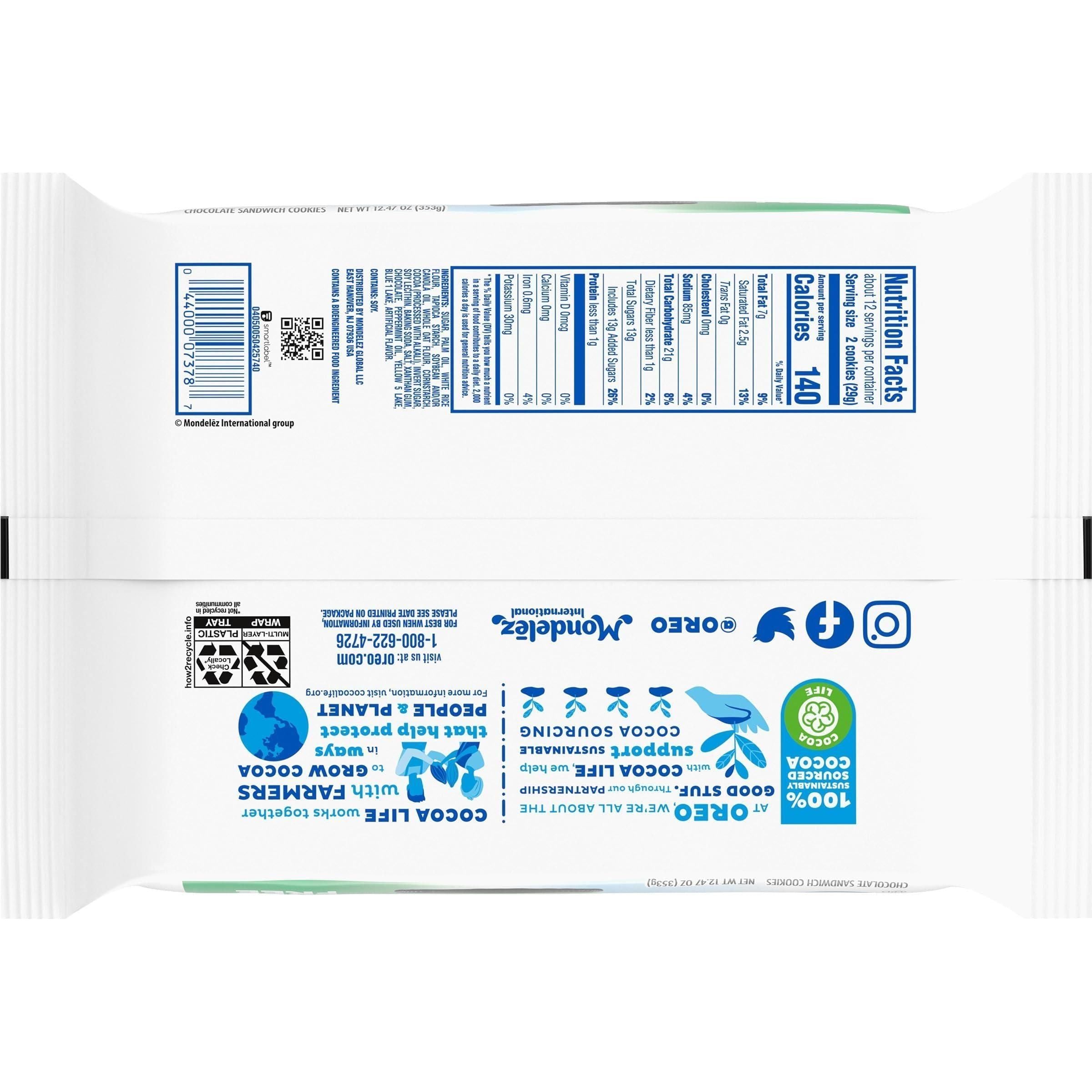OREO Gluten Free Mint Cream Chocolate Sandwich Cookies, 12.47 oz - Indulgent Gluten Free Treats - Oreo