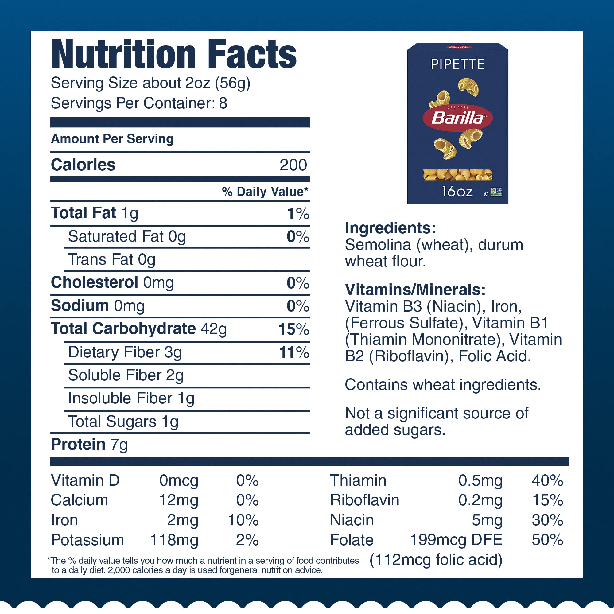 Barilla Pipette Pasta, 16 oz. Box (Pack of 12) - Non-GMO, Made with Durum Wheat Semolina - Kosher Certified - Barilla