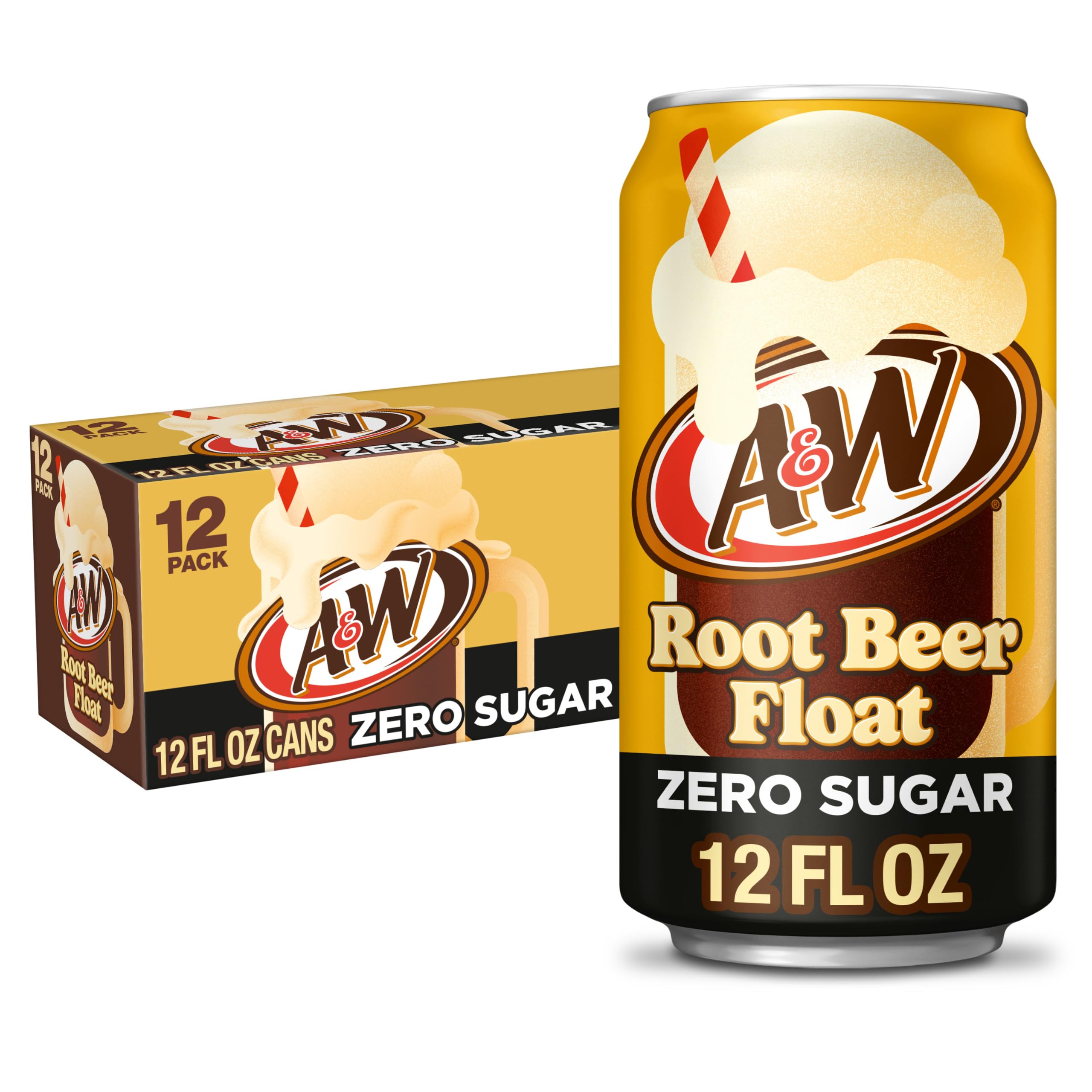 A&W Root Beer Float Zero Sugar Soda, 12 fl oz, 24 Cans