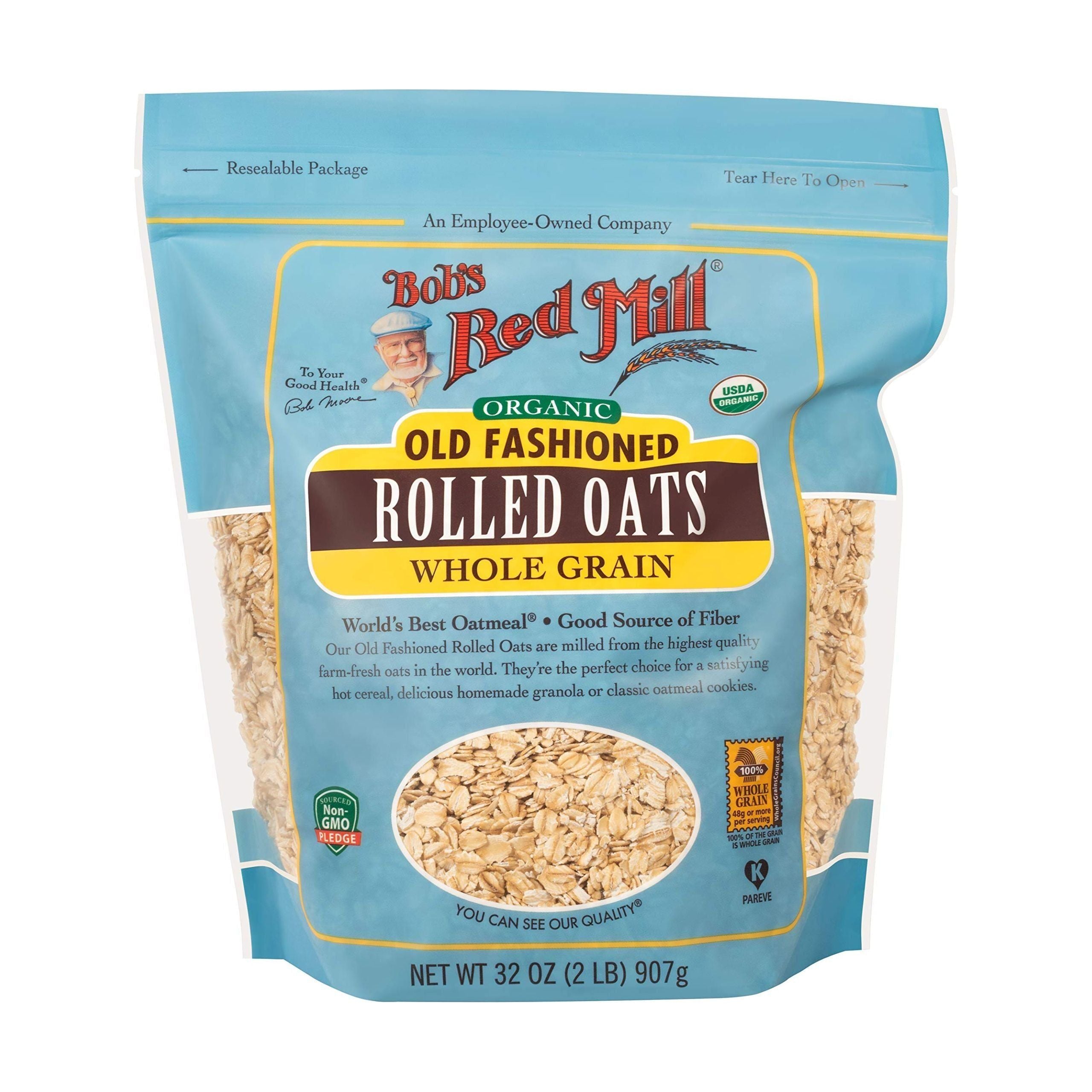 Bob's Red Mill Organic Rolled Oats, 32 oz (4-Pack) - USDA Certified Whole Grain Cereal - Bob's Red Mill