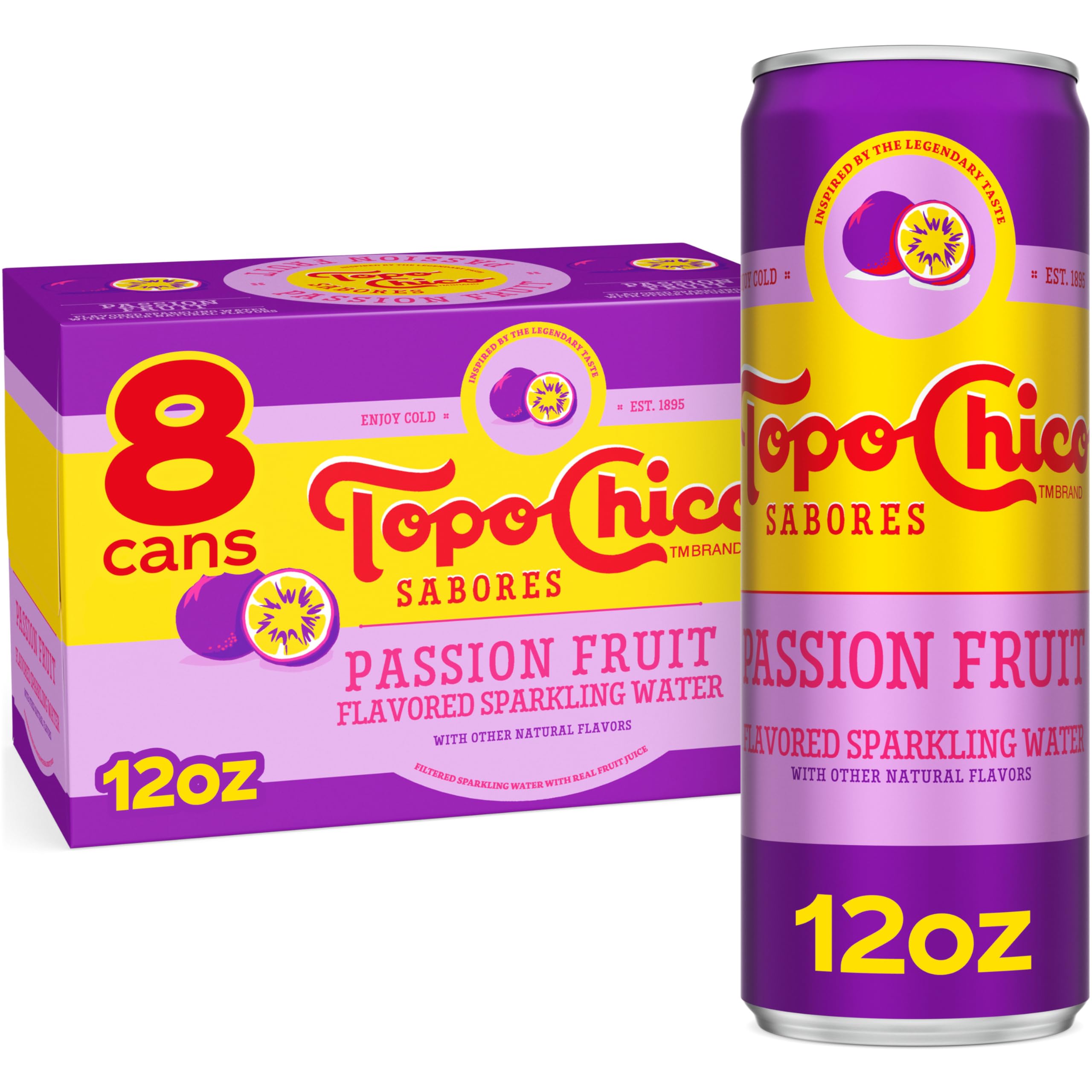 Topo Chico Passionfruit Sparkling Water, 12 fl oz, 8 Pack