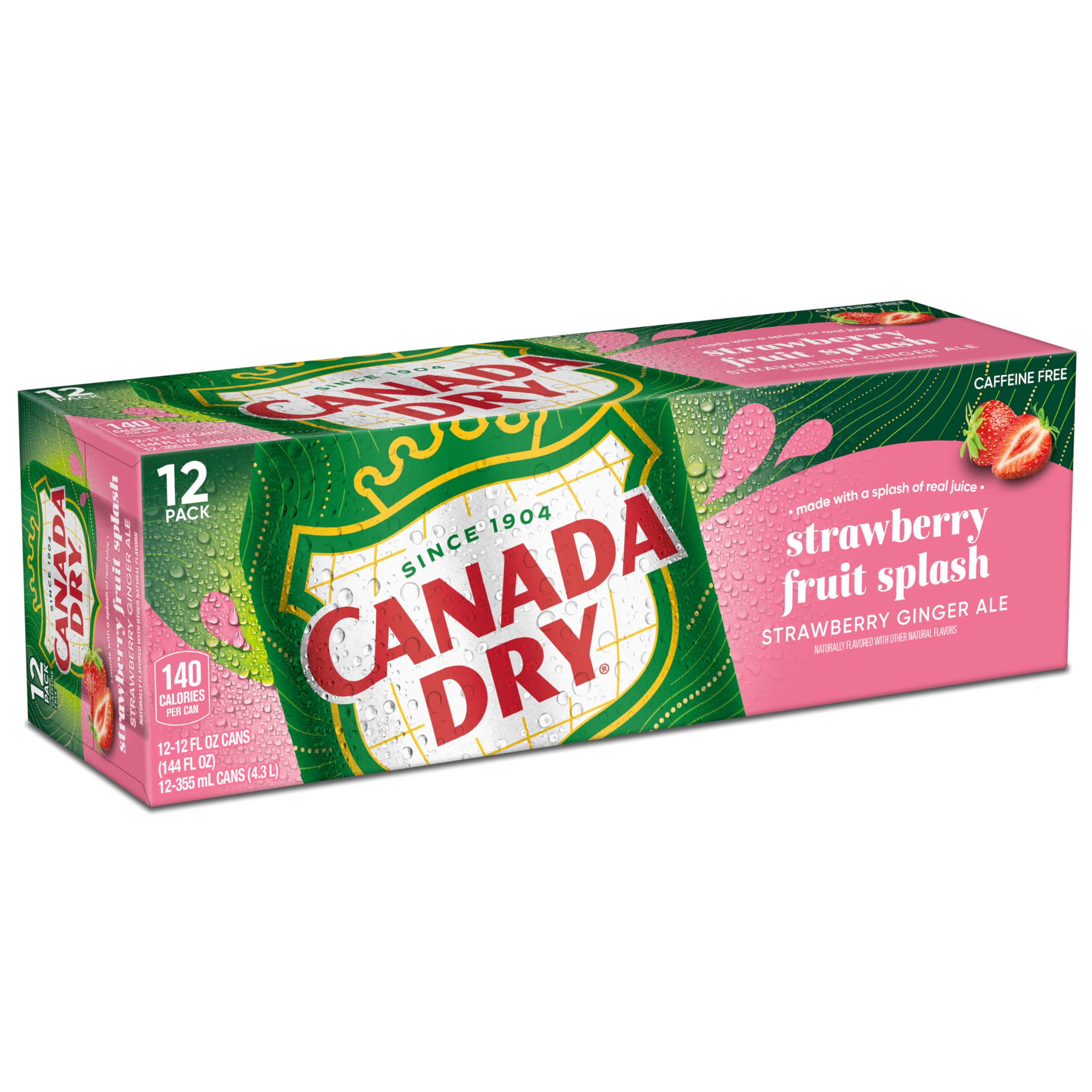 Canada Dry Fruit Splash Strawberry Ginger Ale Sparkling Caffeine Free, 12 fl oz, 12 Pack