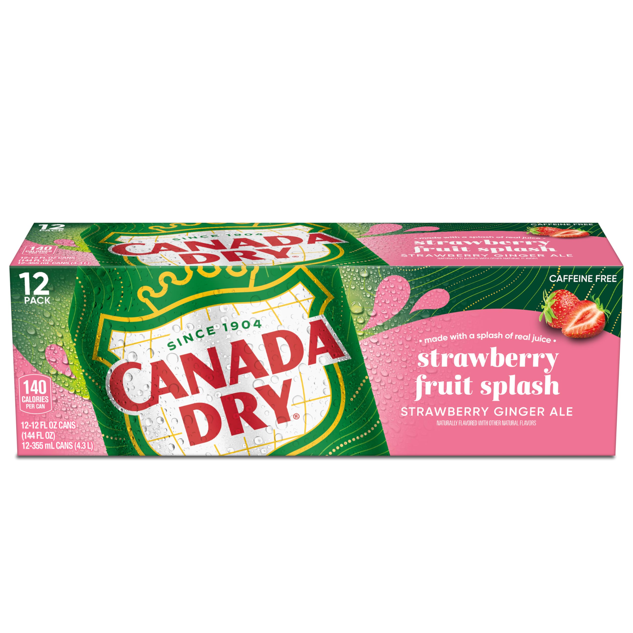 Canada Dry Fruit Splash Strawberry Ginger Ale Sparkling Caffeine Free, 12 fl oz, 12 Pack