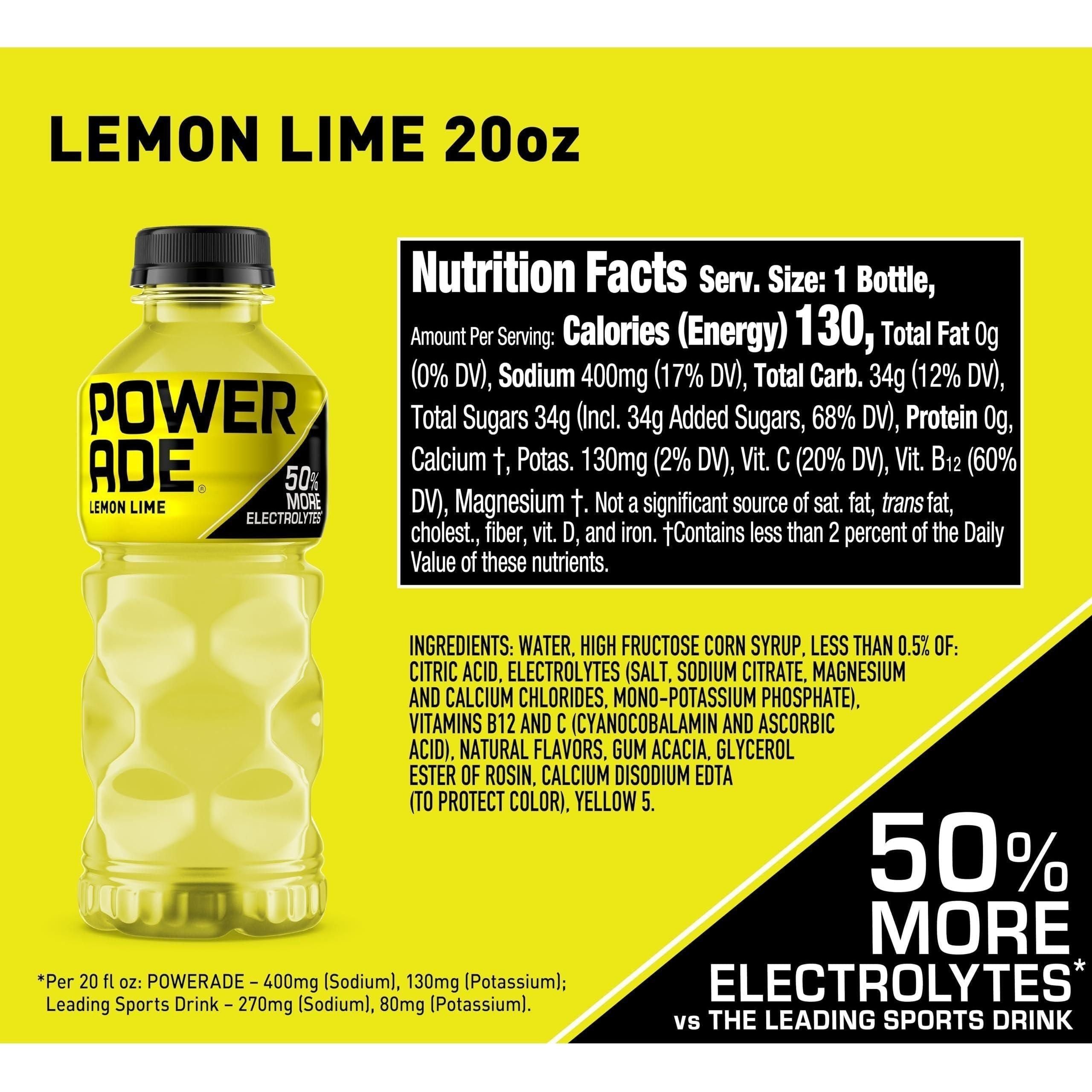 POWERADE Lemon Lime Electrolyte Sports Drink, 20 Oz (24-Pack) - Powerade