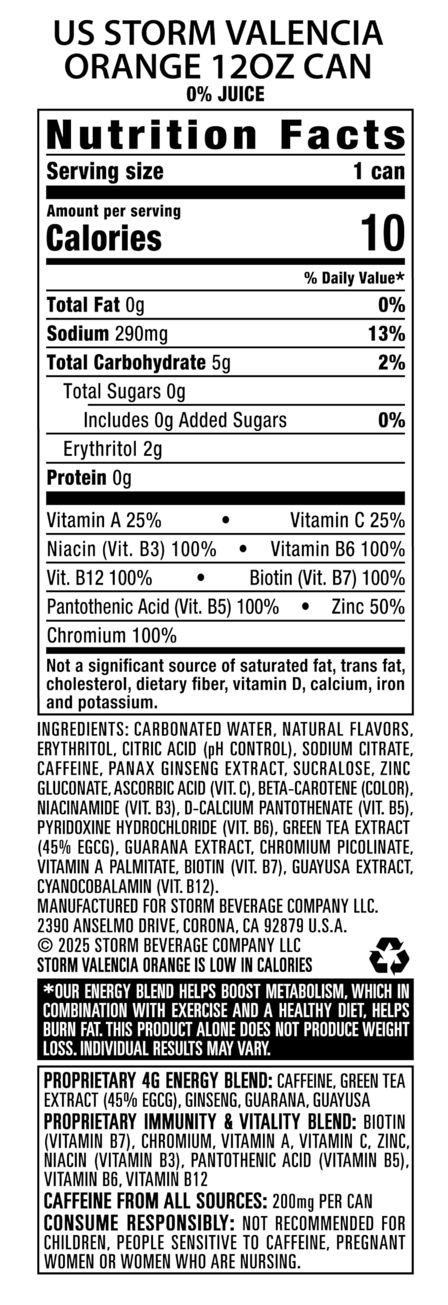 STORM Valencia Orange Energy Drink, 12 fl oz, 12 Pack