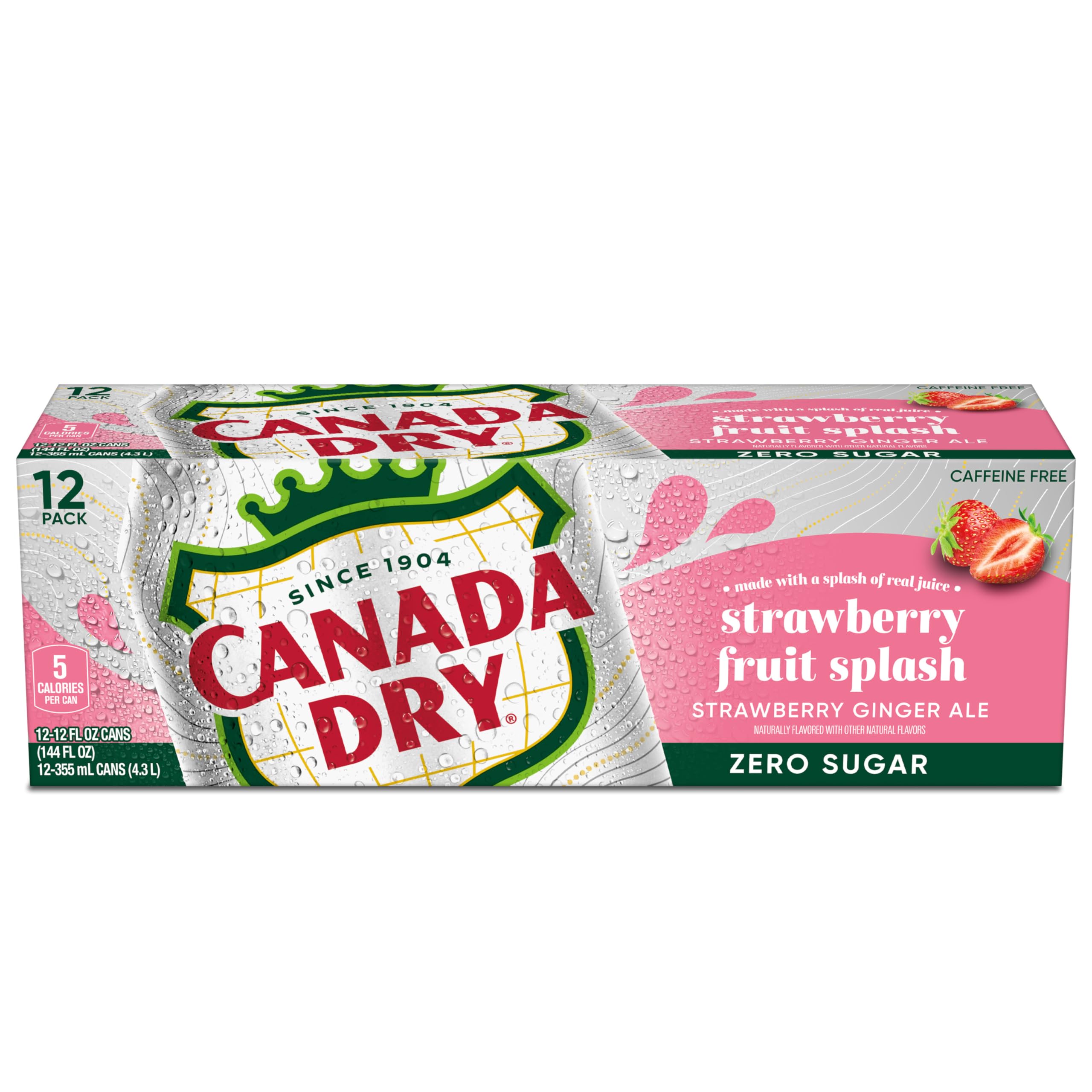 Canada Dry Fruit Splash Strawberry Ginger Ale Zero Sugar Soda, 12 Fl Oz Cans, 12 Pack
