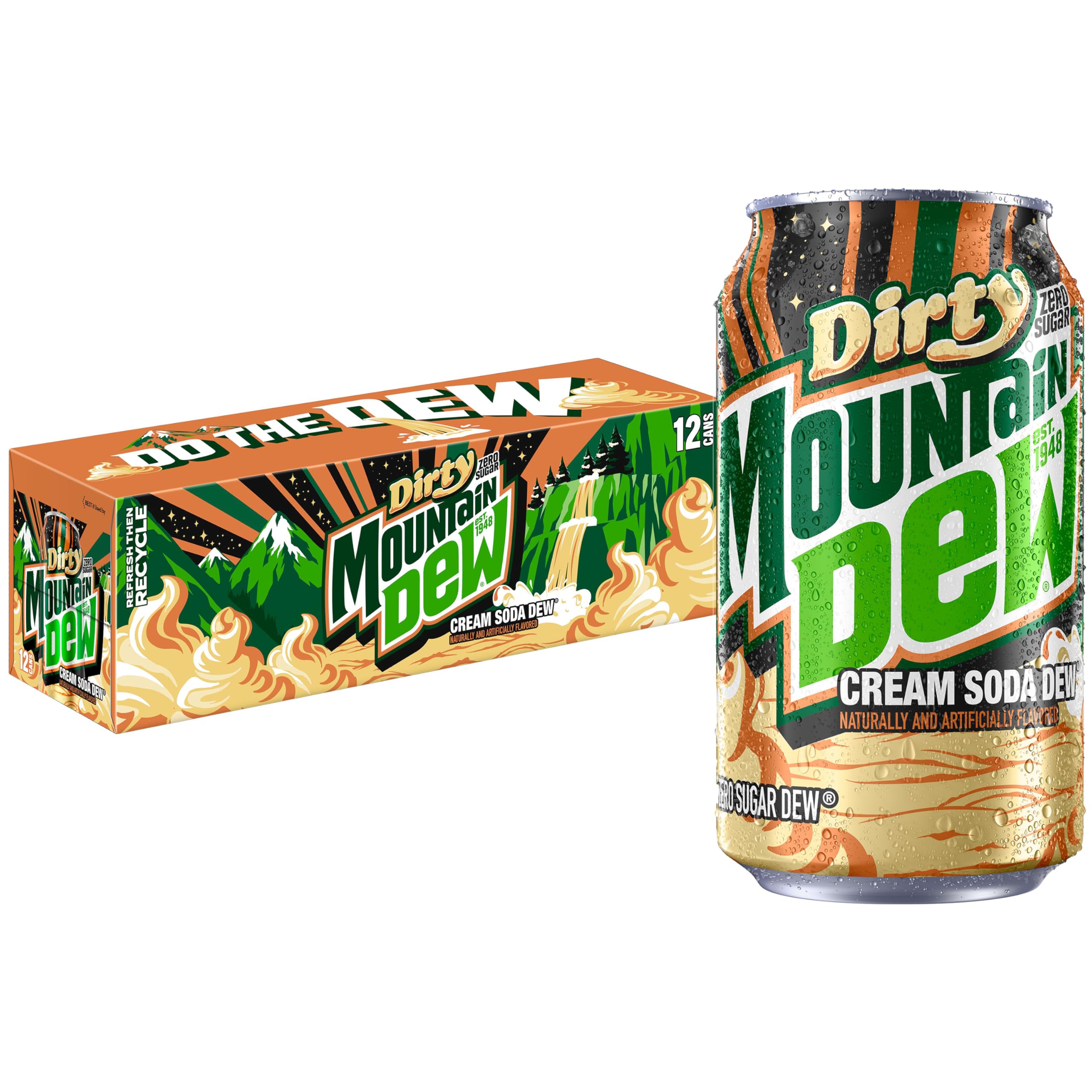 Mountain Dew Zero, Dirty Mountain Dew, Cream Soda Dew, 12 fl oz Cans, (12 Pack) - Mountain Dew