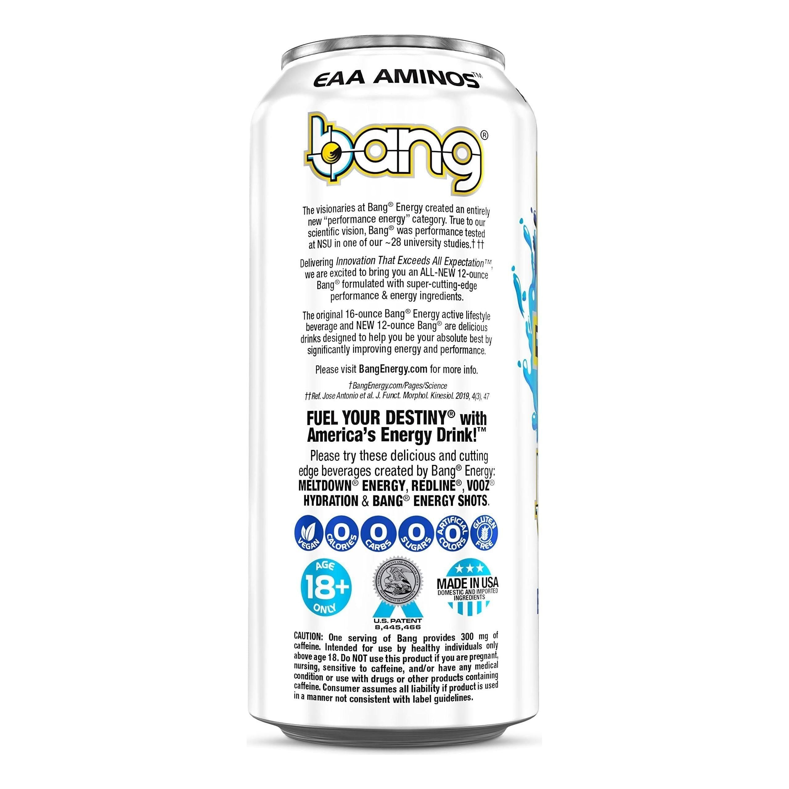 Bang Energy Blue Razz Sugar-Free Energizing Drink, 16-Ounce Cans (12-Pack) - Bang Energy
