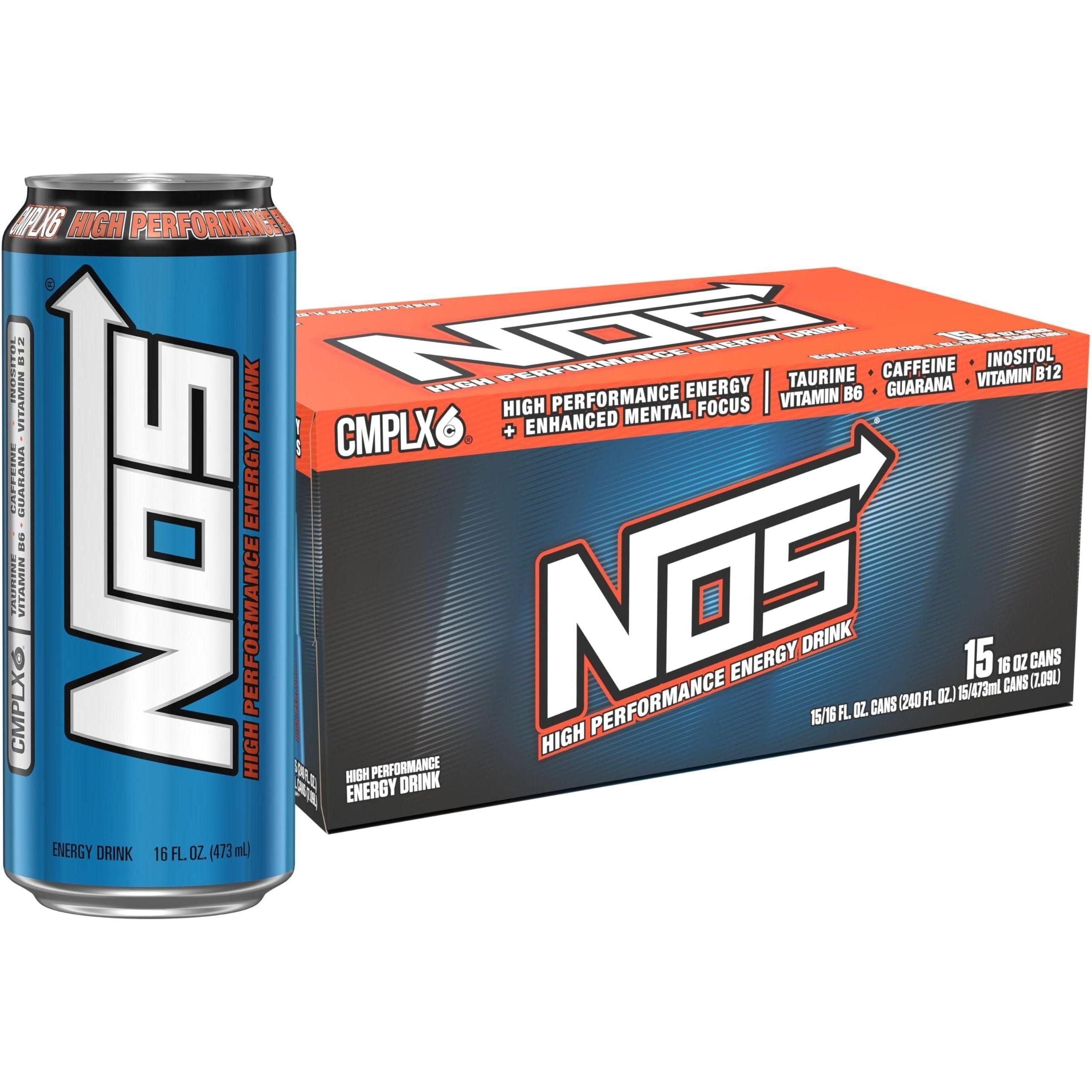 NOS High Octane Energy Drink: 16oz Cans (Pack of 15) - NOS Energy Drinks