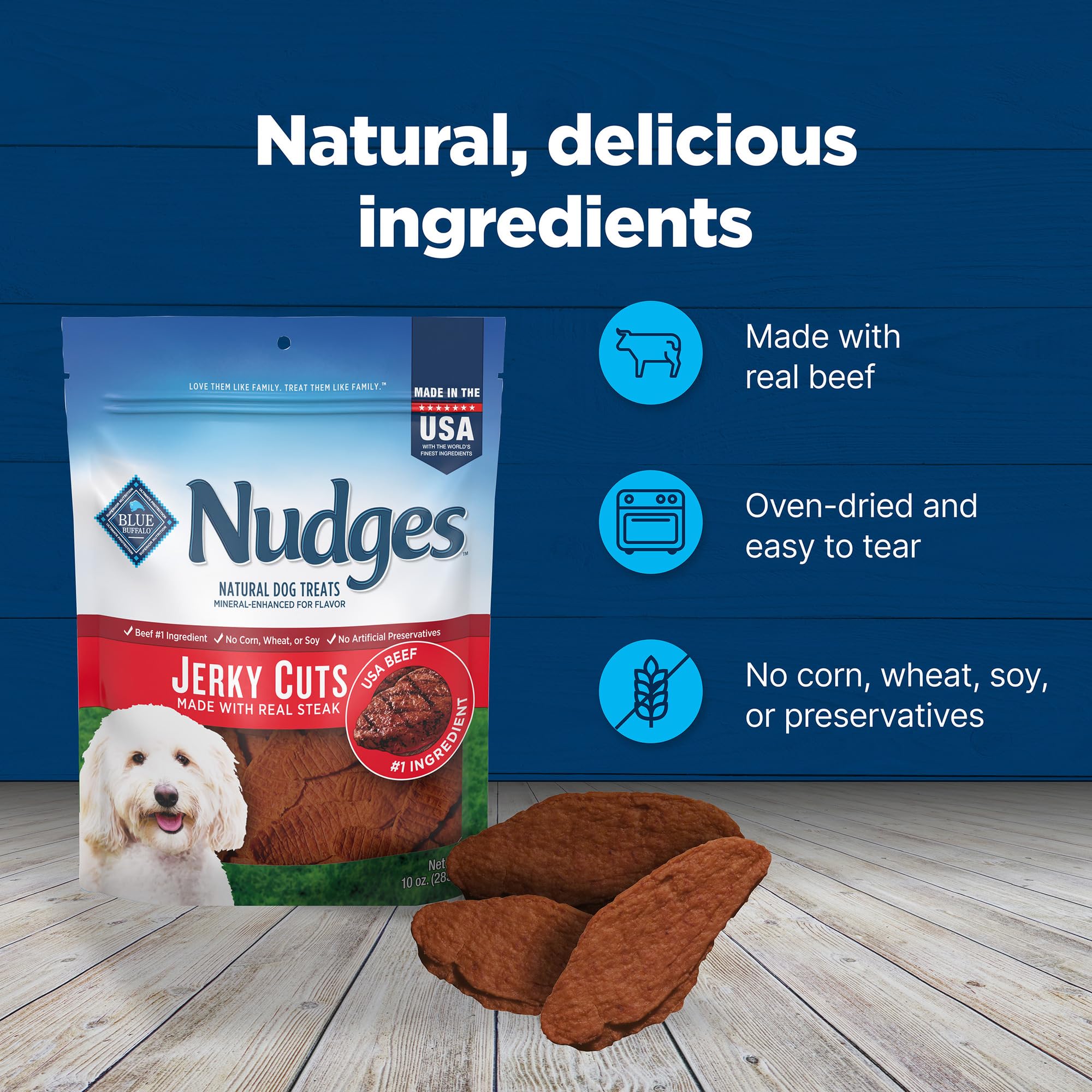 Blue Buffalo Nudges Steak Jerky Dog Treats, 10 oz