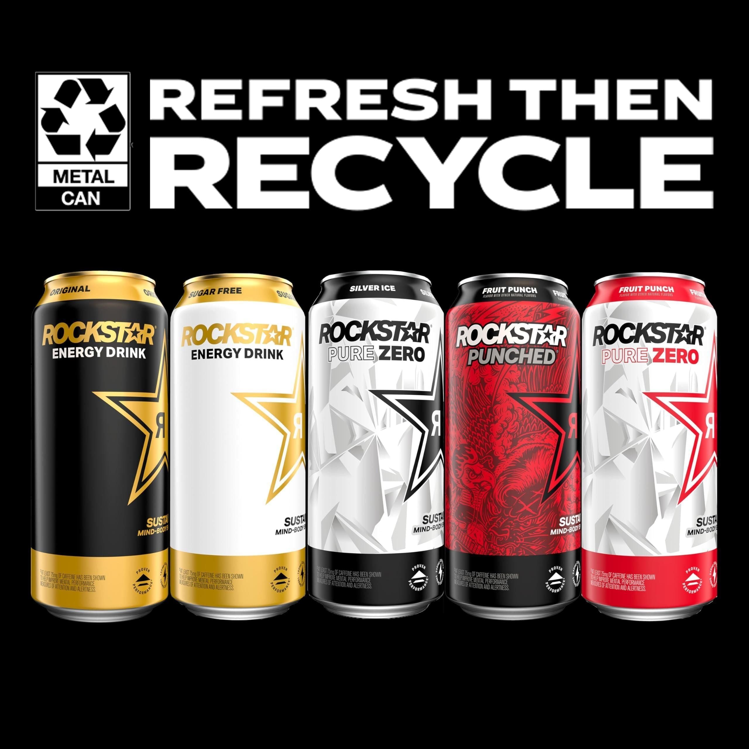 Rockstar Pure Zero Energy Drink, Tangerine Mango Guava Strawberry, Zero Sugar, with Caffeine and Taurine, 16 Fl Oz (12 Pack) (Packaging Varies) - Rockstar
