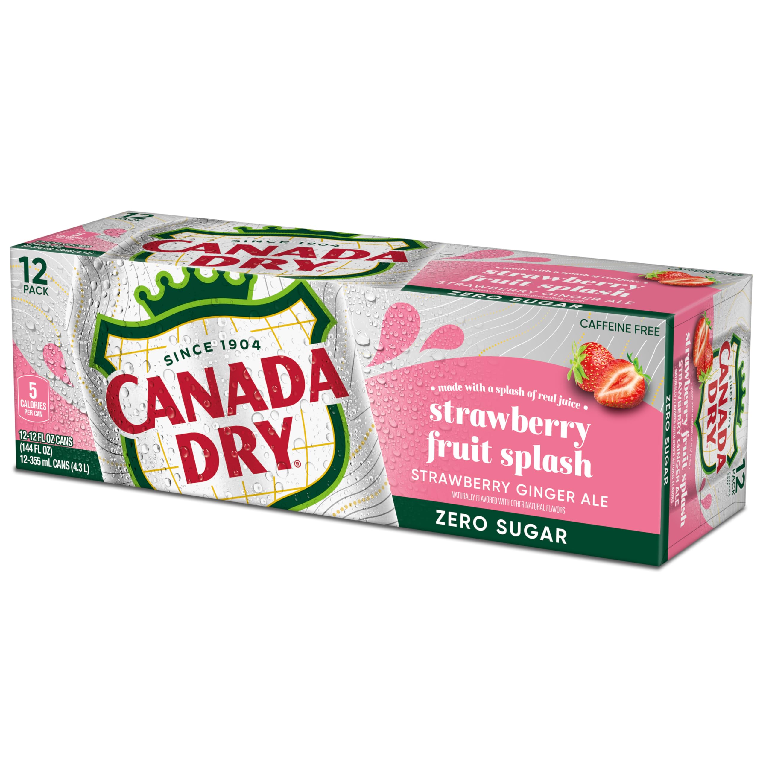 Canada Dry Fruit Splash Strawberry Ginger Ale Zero Sugar Soda, 12 Fl Oz Cans, 12 Pack