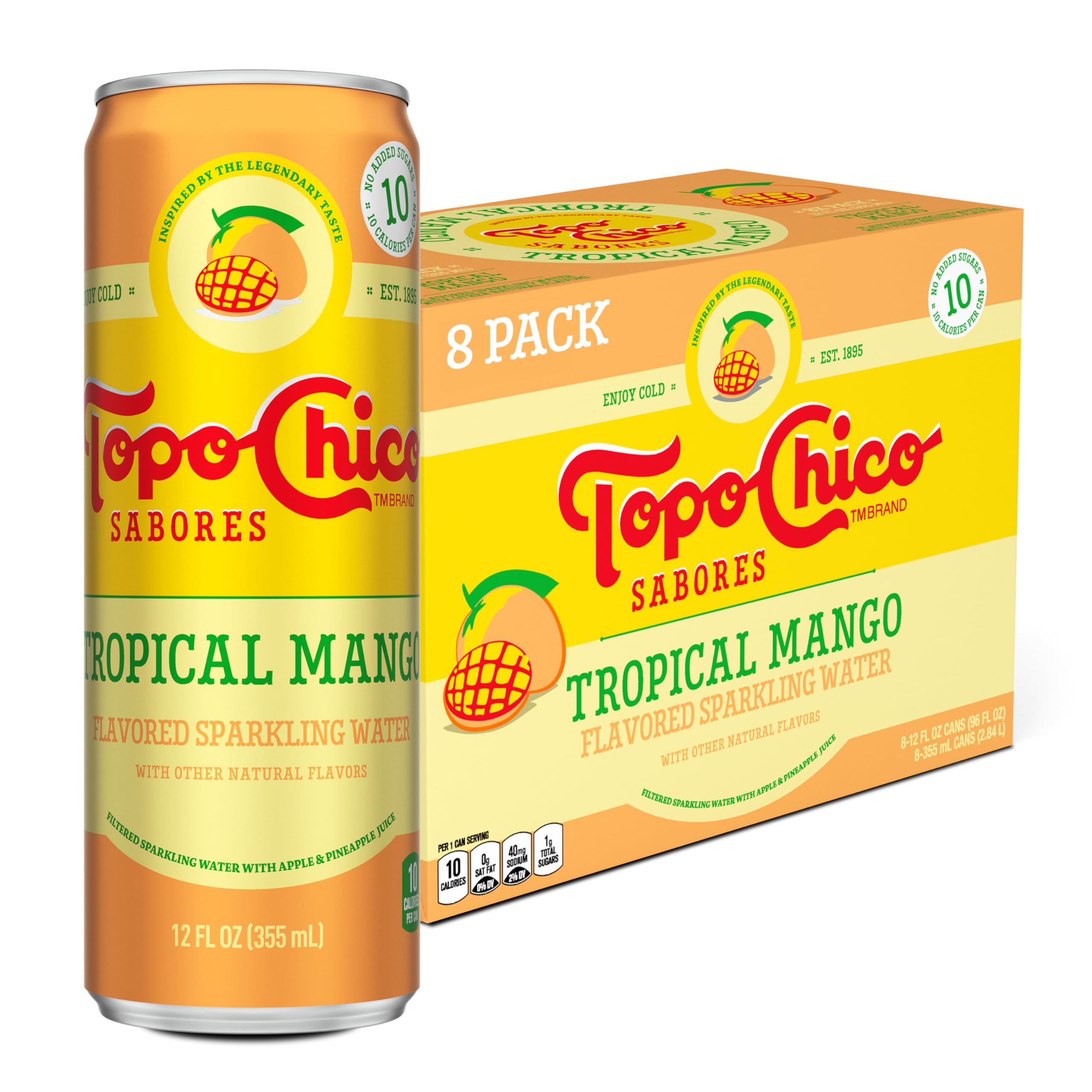 Topo Chico Tropical Mango Sparkling Water, 12 fl oz, 8 Pack