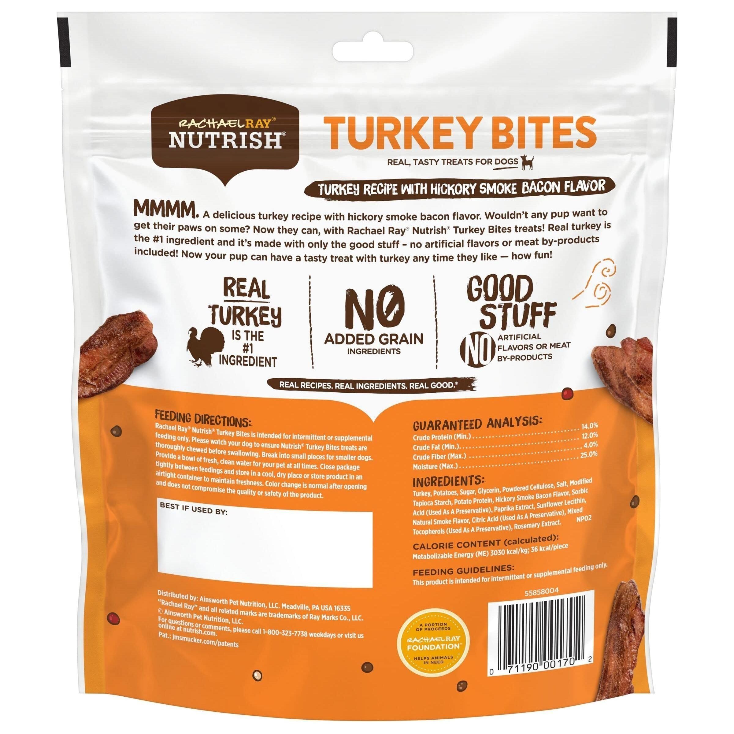 Rachael Ray Nutrish Turkey Bites Turkey Recipe With Hickory Smoke Bacon Flavor Dog Treats, 12 oz. Pouch - Rachael Ray