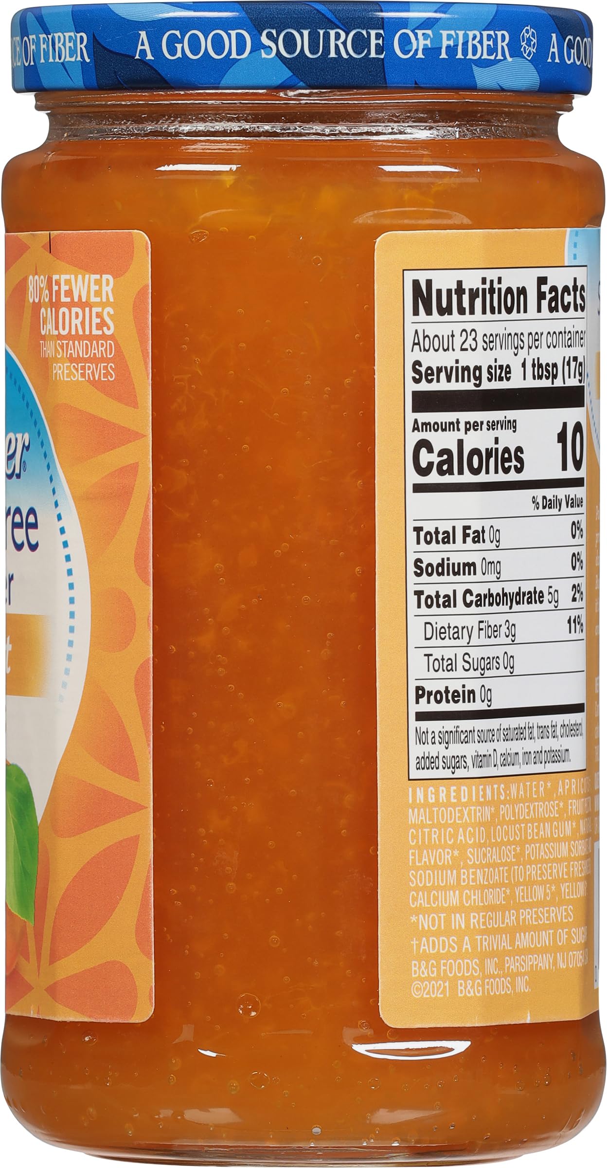 Polaner Sugar Free with Fiber, Apricot Jam, 13.5 Ounce - Polaner