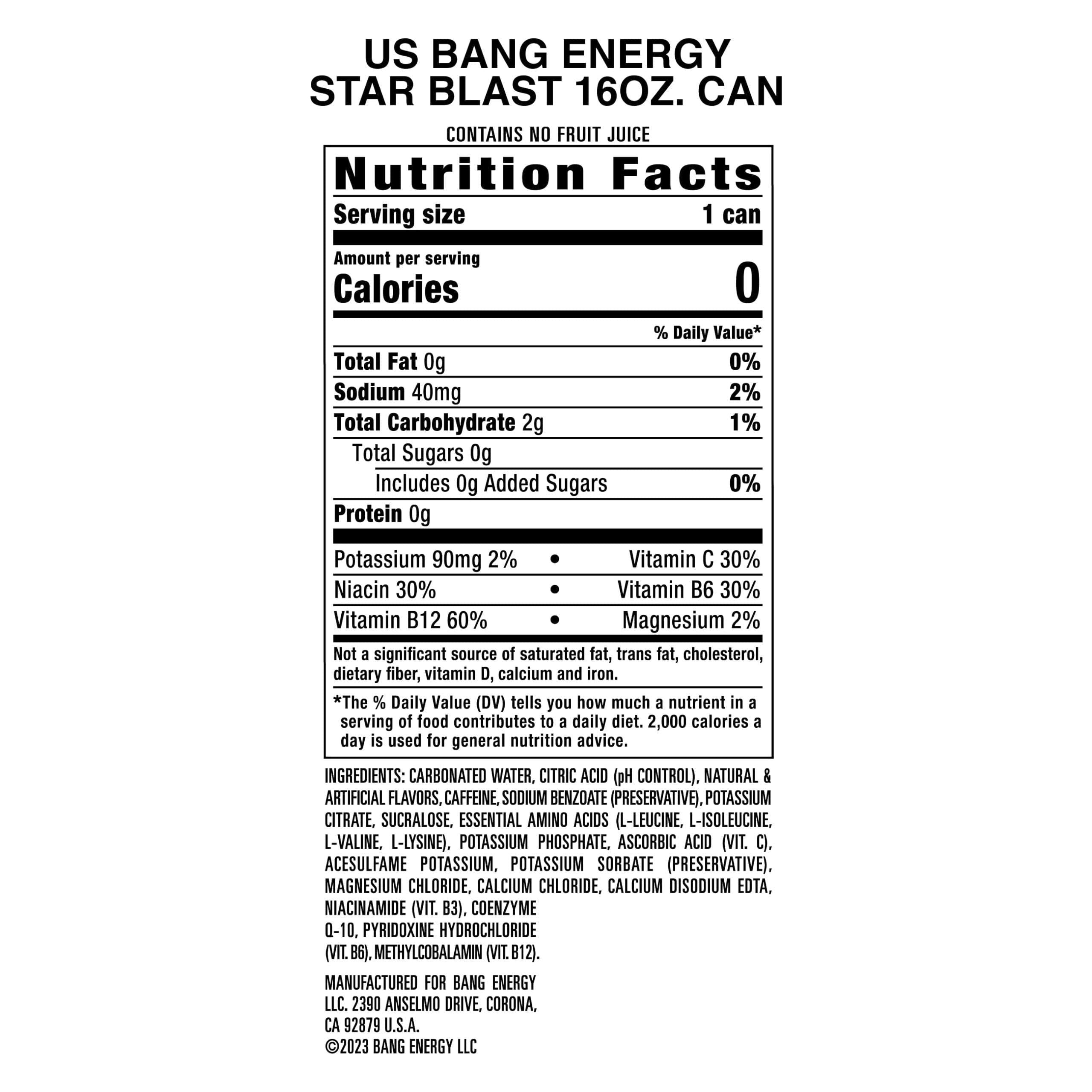 Bang Energy Star Blast - Sugar-Free 16 oz Energy Drink (12-Pack) - Bang Energy