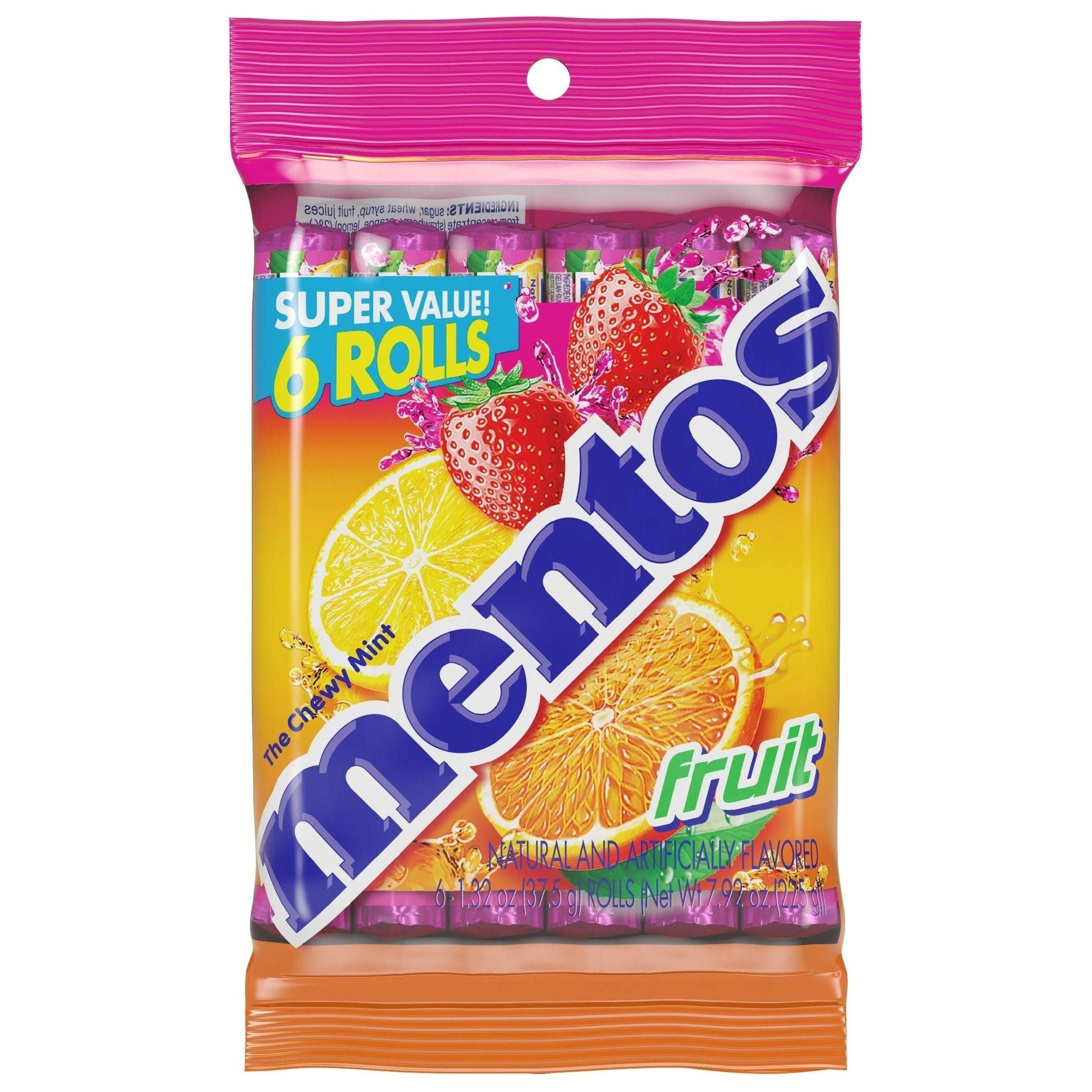 Mentos Chewy Mint Candy Roll, Fruit, Nut Free, Regular Size, 1.32 oz, 6 Count - Mentos