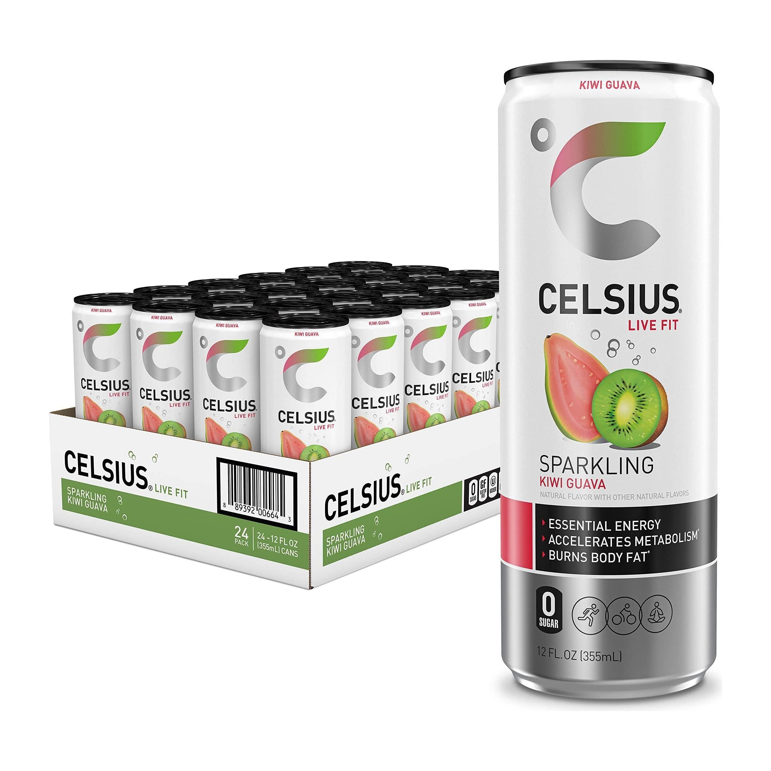 CELSIUS Sparkling Kiwi Guava Energy Drink, 12 Fl Oz (Pack of 24) – Zero Sugar, Vegan, Gluten-Free, Essential Energy with 200mg Caffeine - Celsius