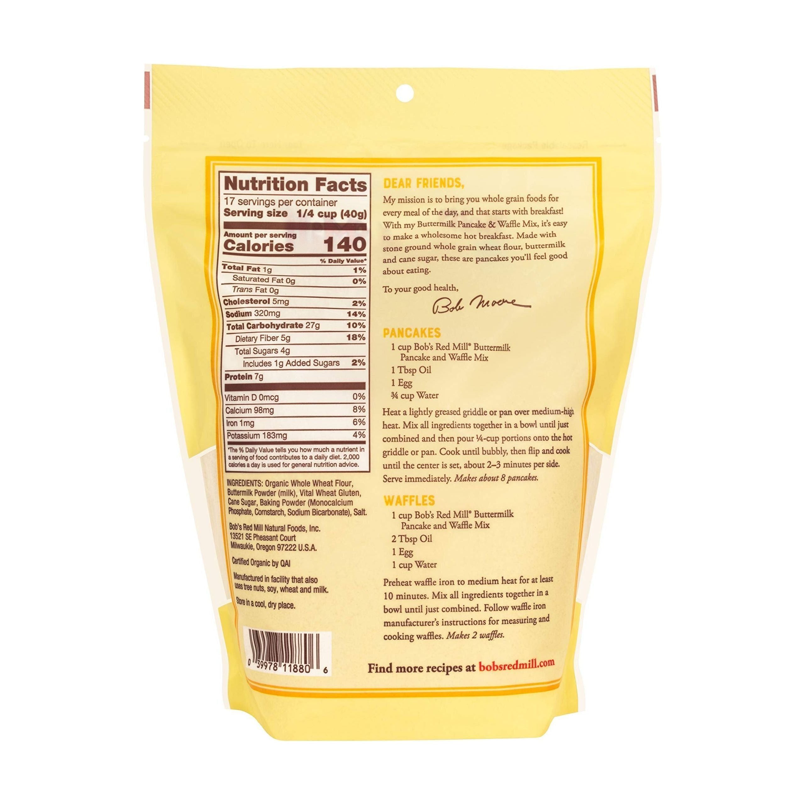 Bob's Red Mill Organic Whole Grain Buttermilk Pancake & Waffle Mix, 24 oz (4 Pack), Kosher Certified - Bob's Red Mill