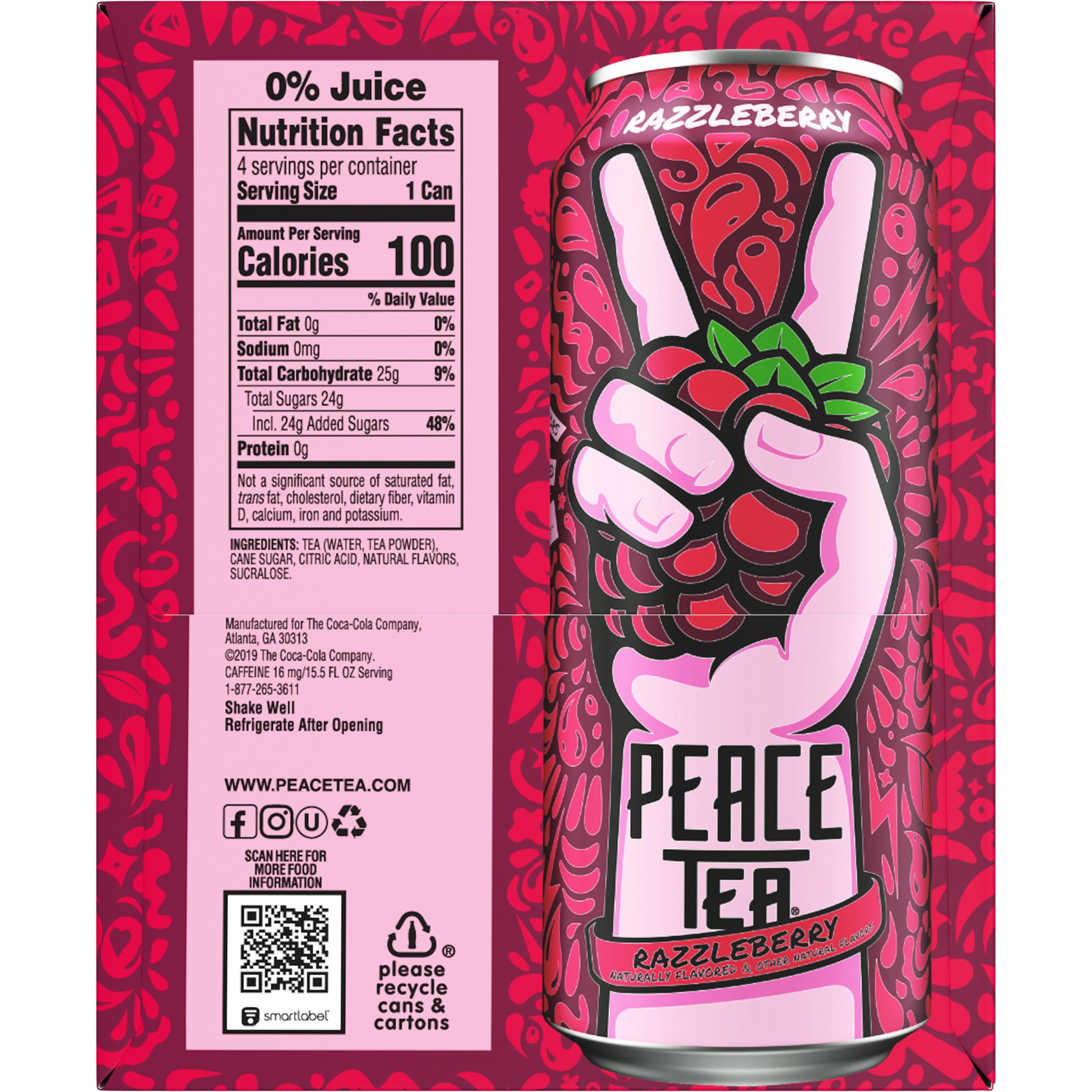 Peace Tea Cans, 23 fl oz, 12 Pack (Razzleberry) - Peace Tea