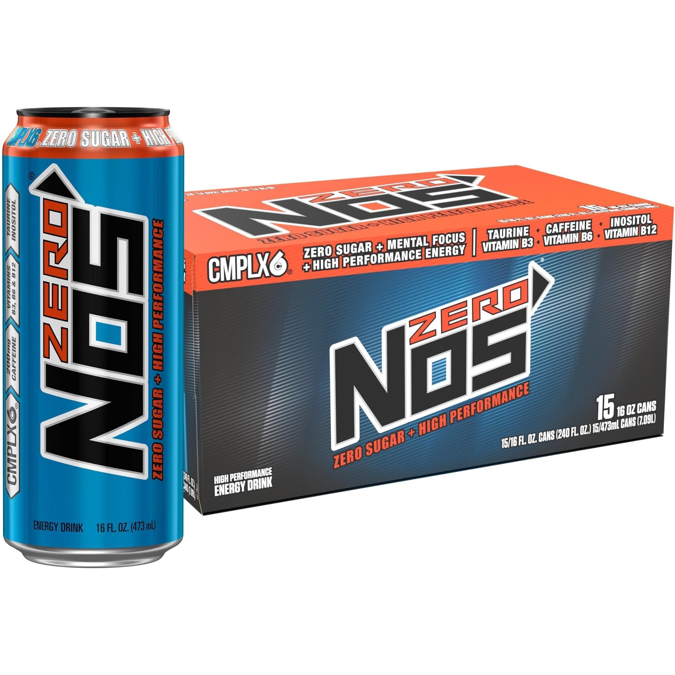 NOS Zero Sugar: Sugar-Free High Performance Energy Boost - 16 Fl oz (15 Pack) - NOS Energy Drinks