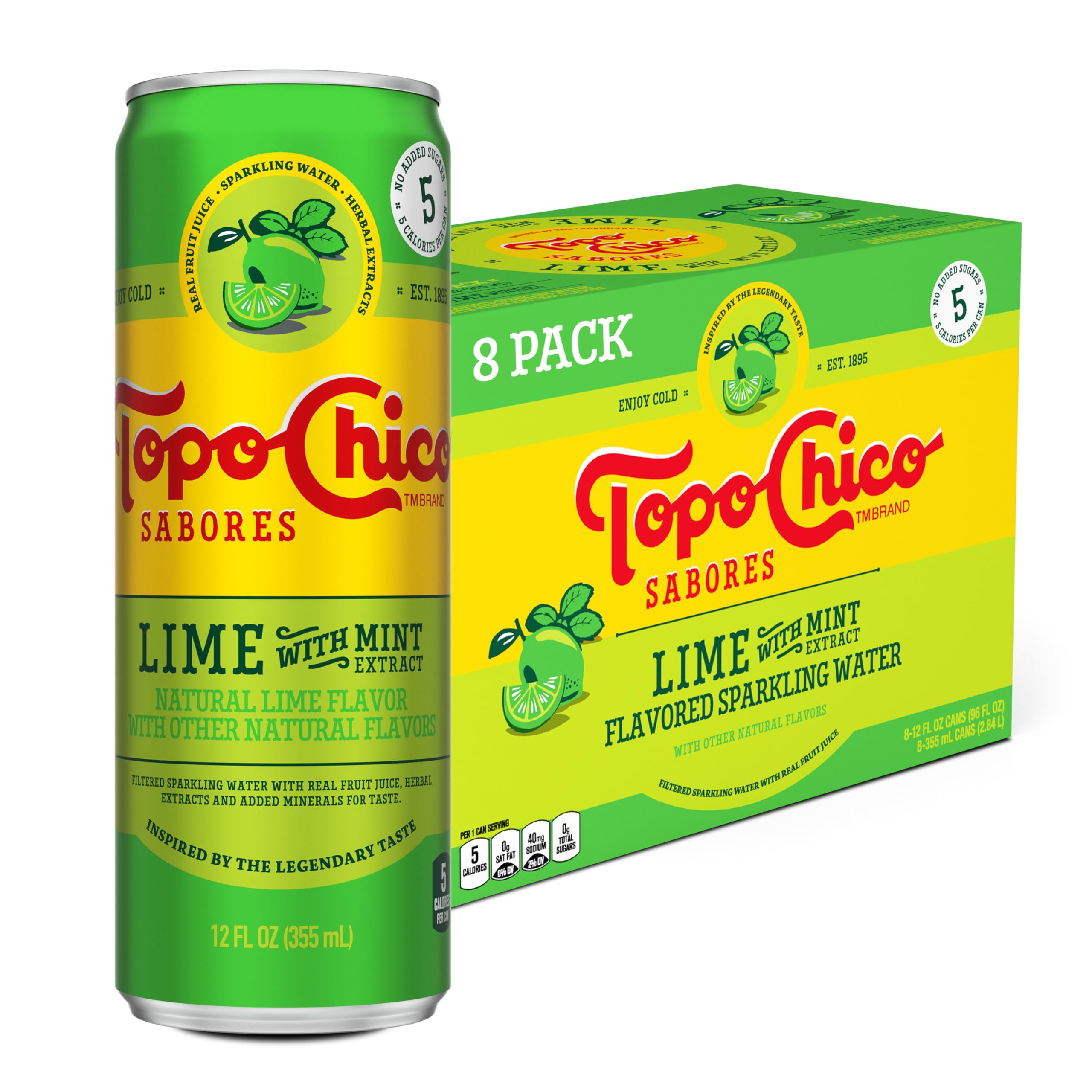 Topo Chico Lime Mint Sparkling Water, 12 fl oz, 8 Pack