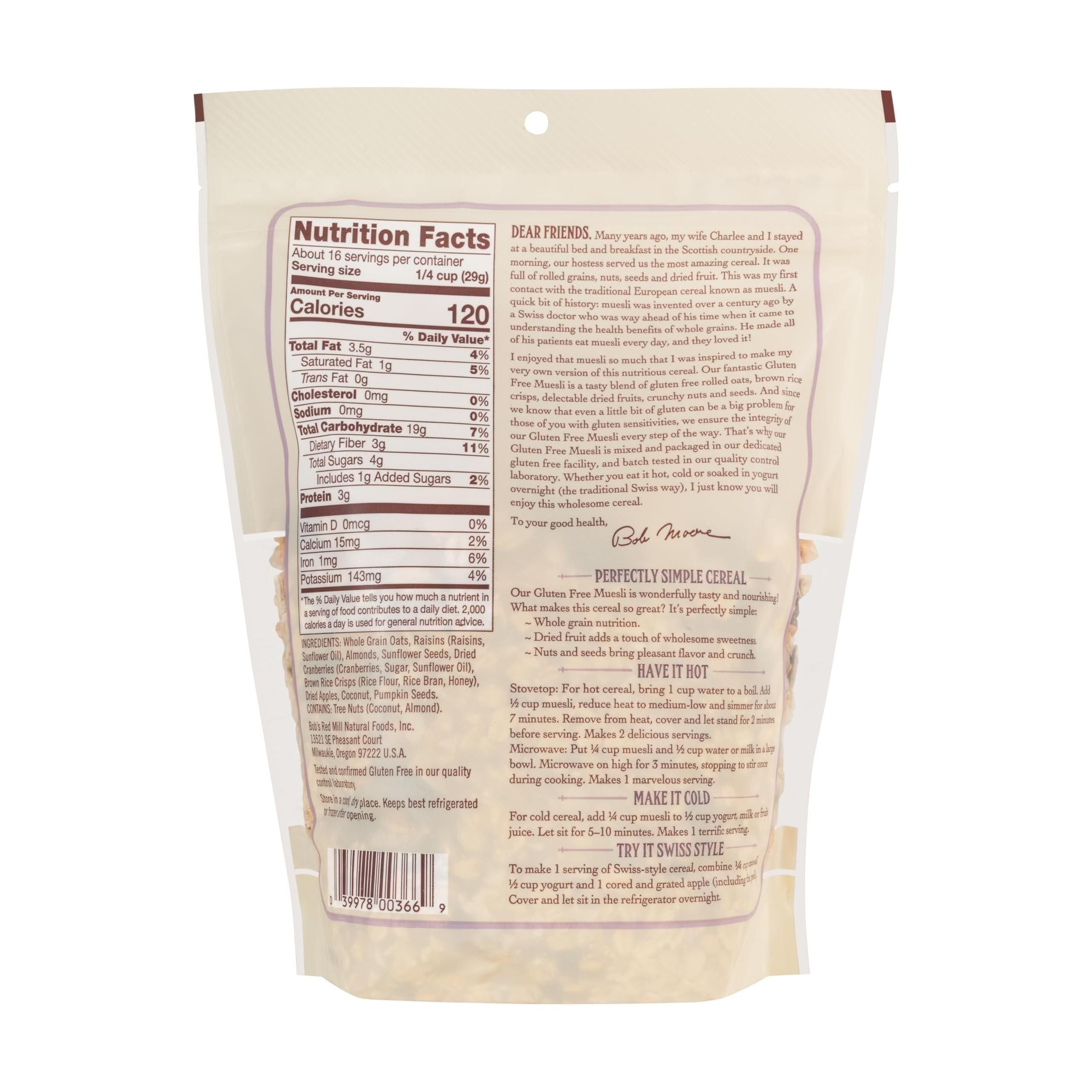 Bob's Red Mill Gluten-Free Swiss-Style Muesli, 16oz, 4-Pack - Bob's Red Mill