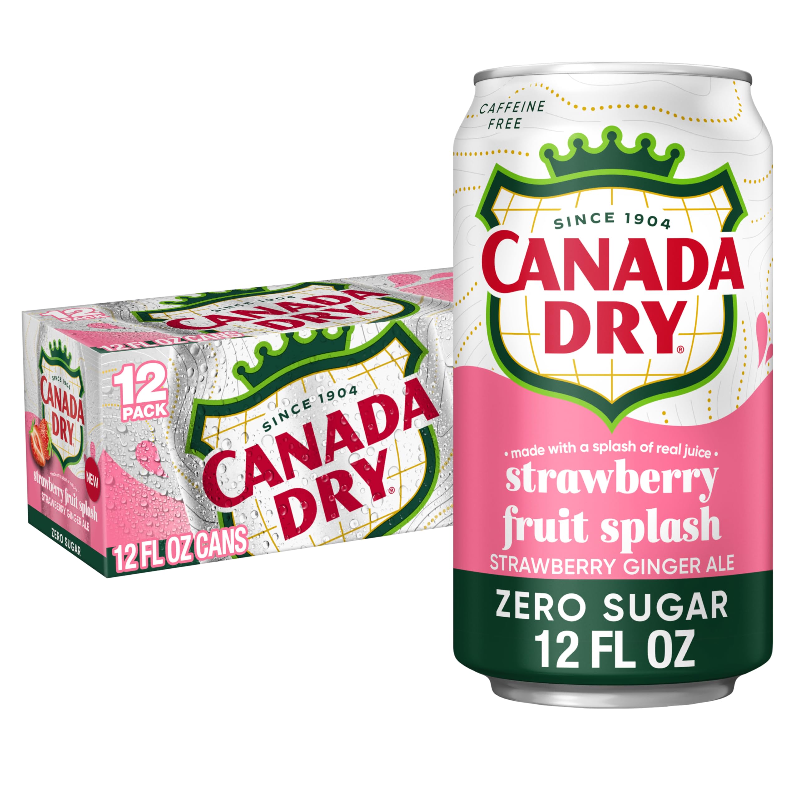Canada Dry Fruit Splash Strawberry Ginger Ale Zero Sugar Soda, 12 Fl Oz Cans, 12 Pack