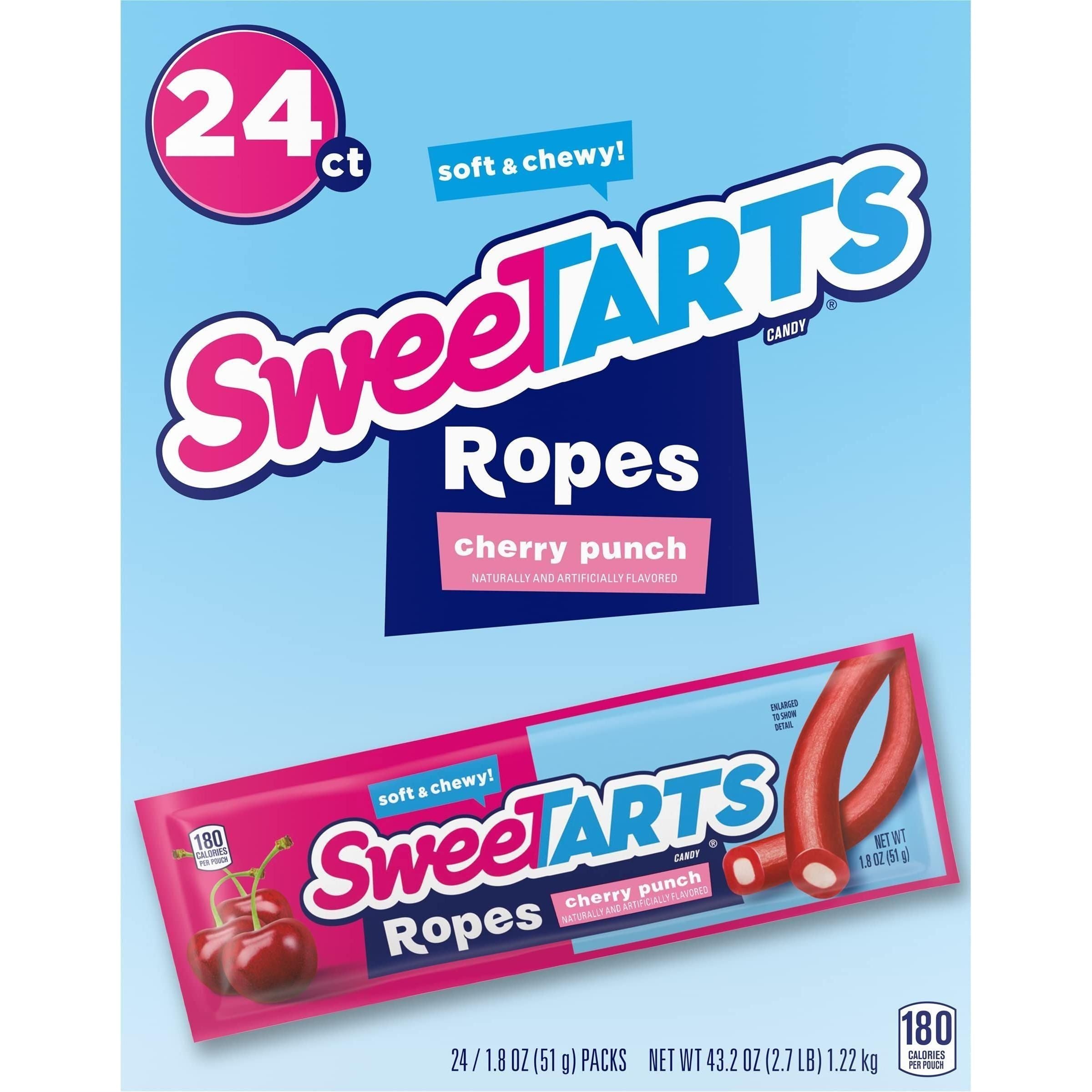 SweeTARTS Soft and Chewy Ropes, Cherry Punch Flavor, 1.8 Ounce Pouches (Pack of 24) - SweeTarts