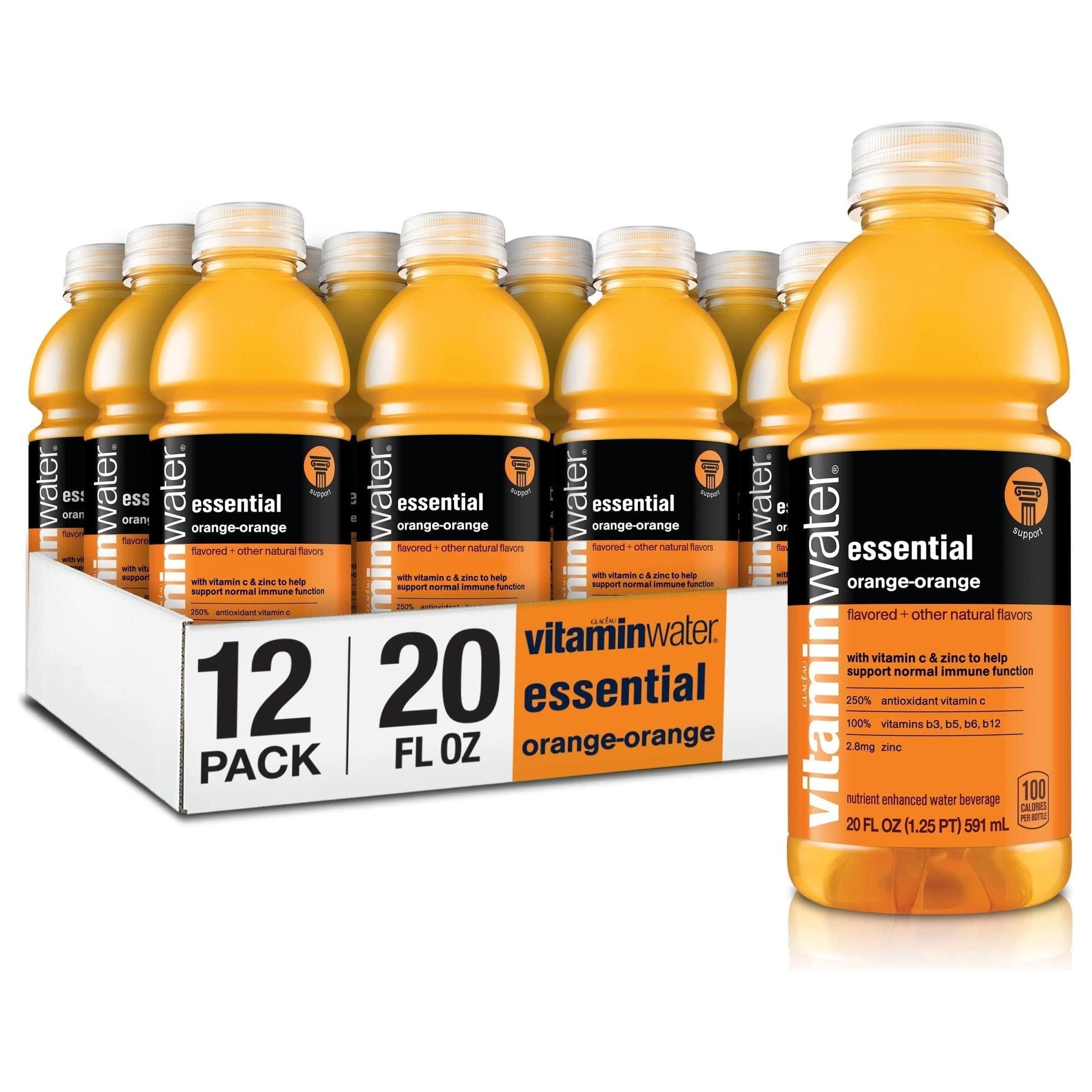 Vitaminwater Essential Orange-Orange Electrolyte-Infused Hydration, 20 fl oz, 12 Pack - Vitamin Water