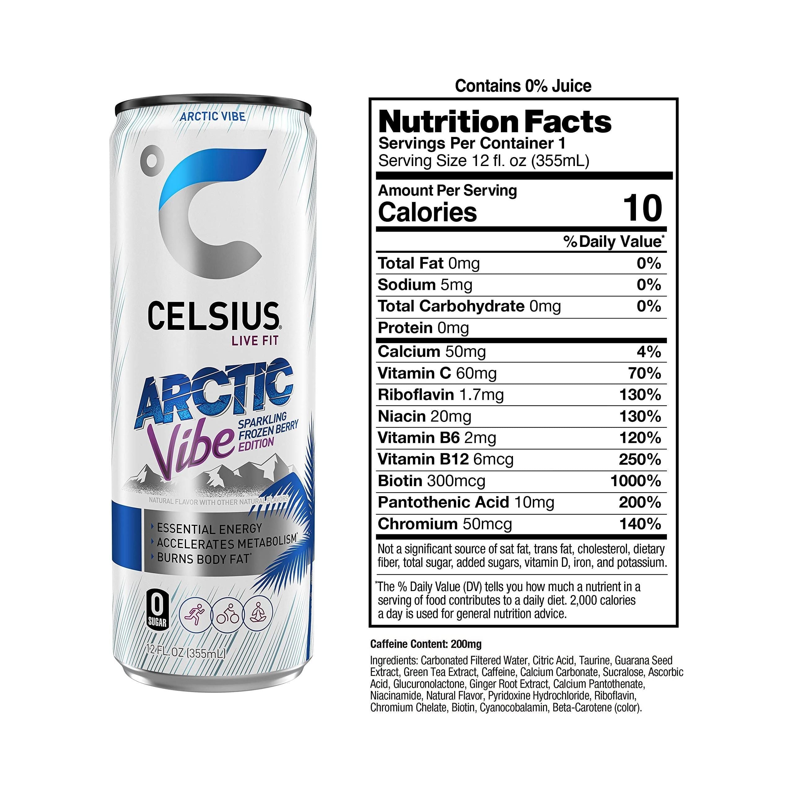 CELSIUS Sparkling Arctic Vibe, Essential Energy Drink, 12 Fl Oz Cans (Pack of 24) - Celsius